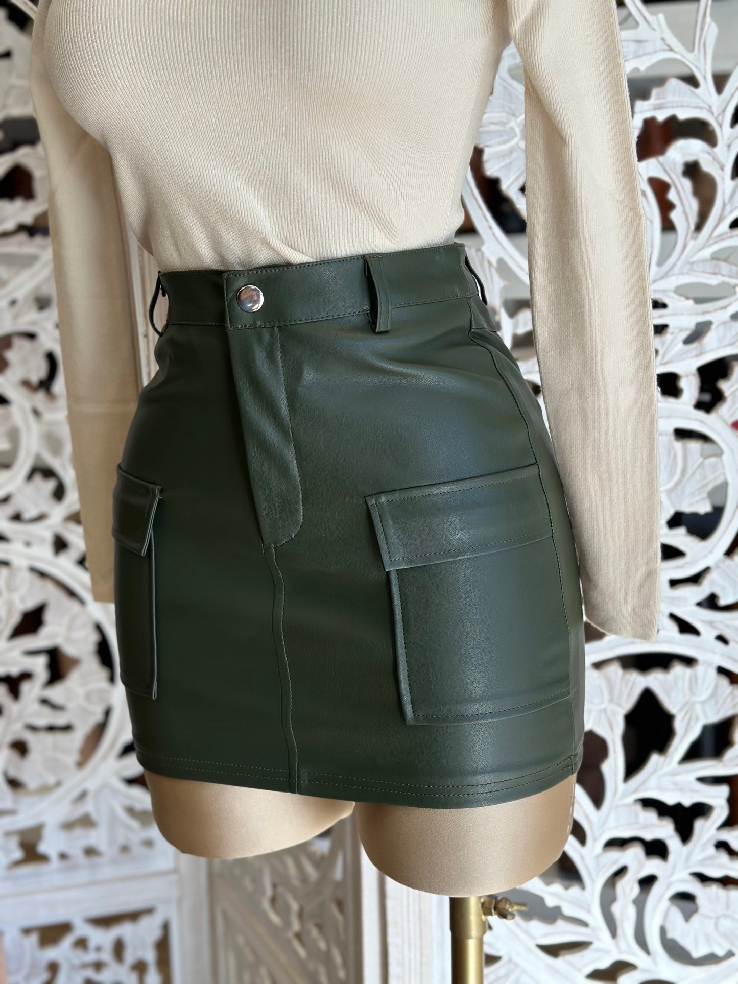 Dark Olive Mini Skirt with Pockets