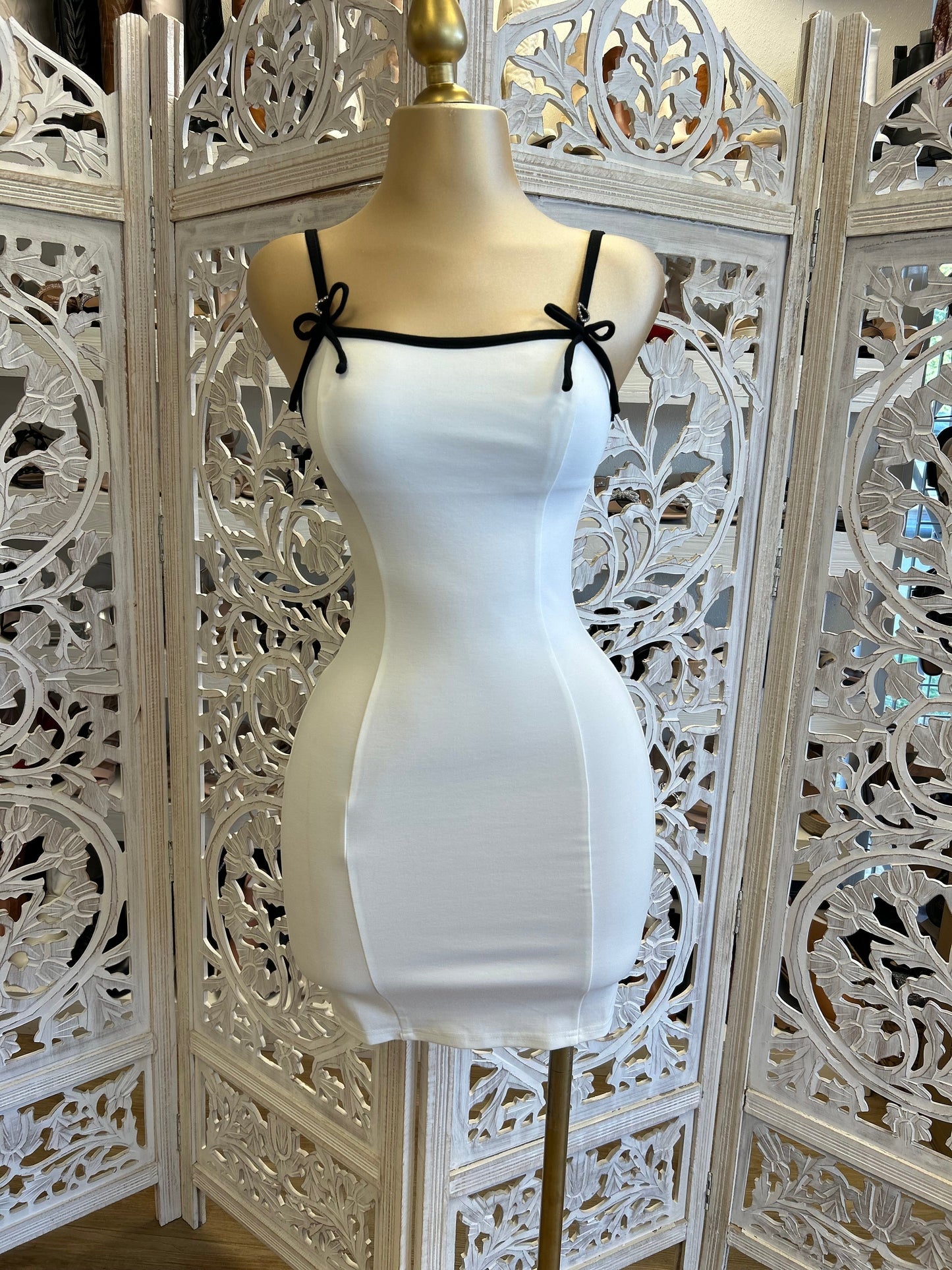 White Ribbon Strap Bodycon Dress- Stretchy