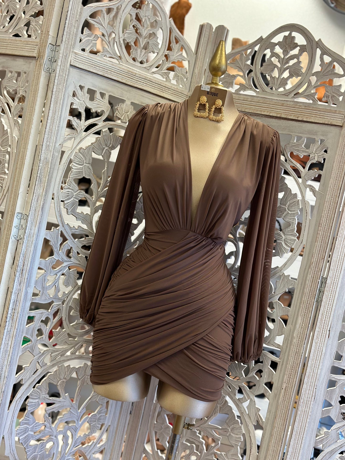 Expresso Deep V Mini Wrapped Dress