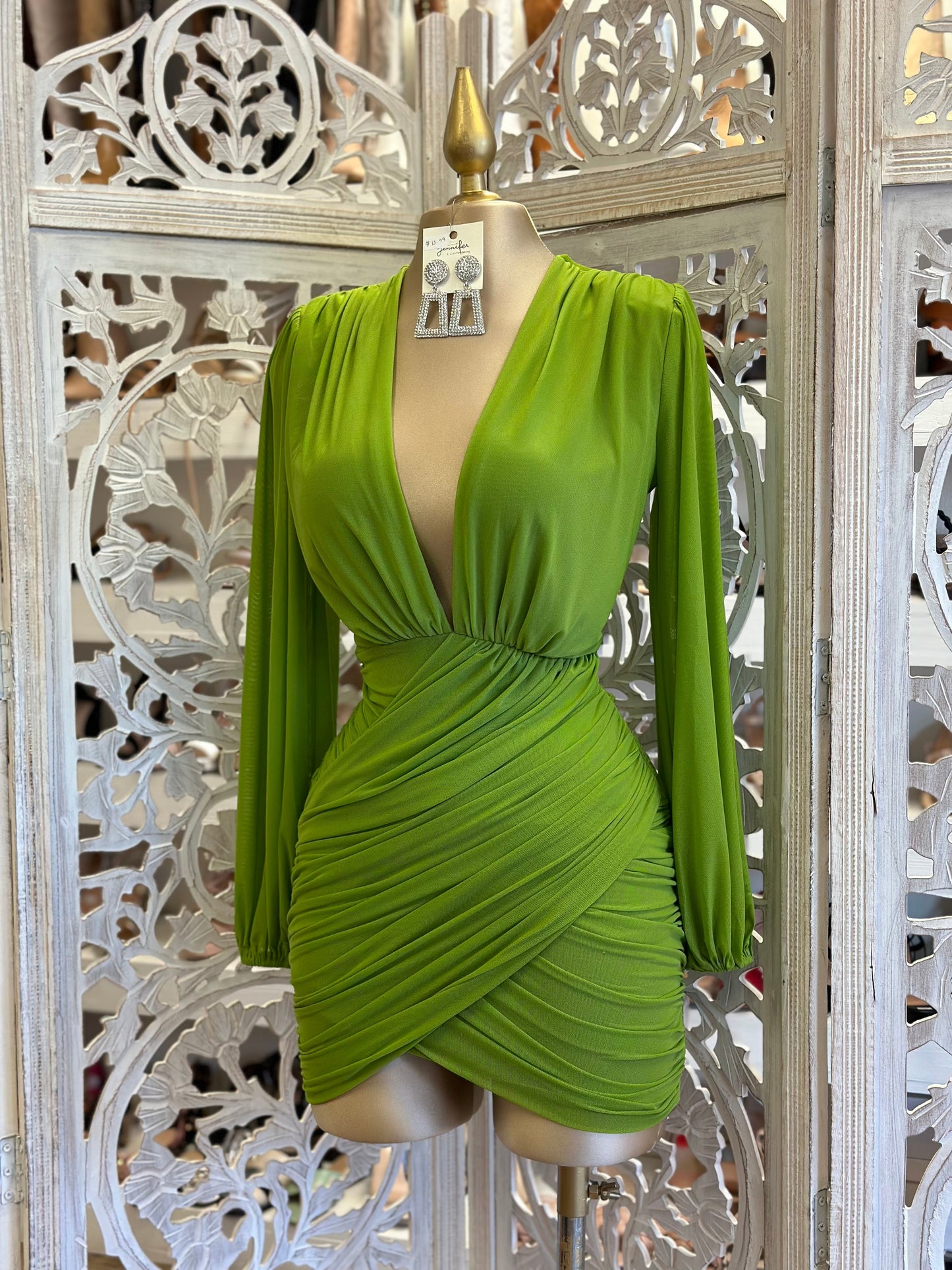 Grass Green Deep V Mini Wrapped Dress