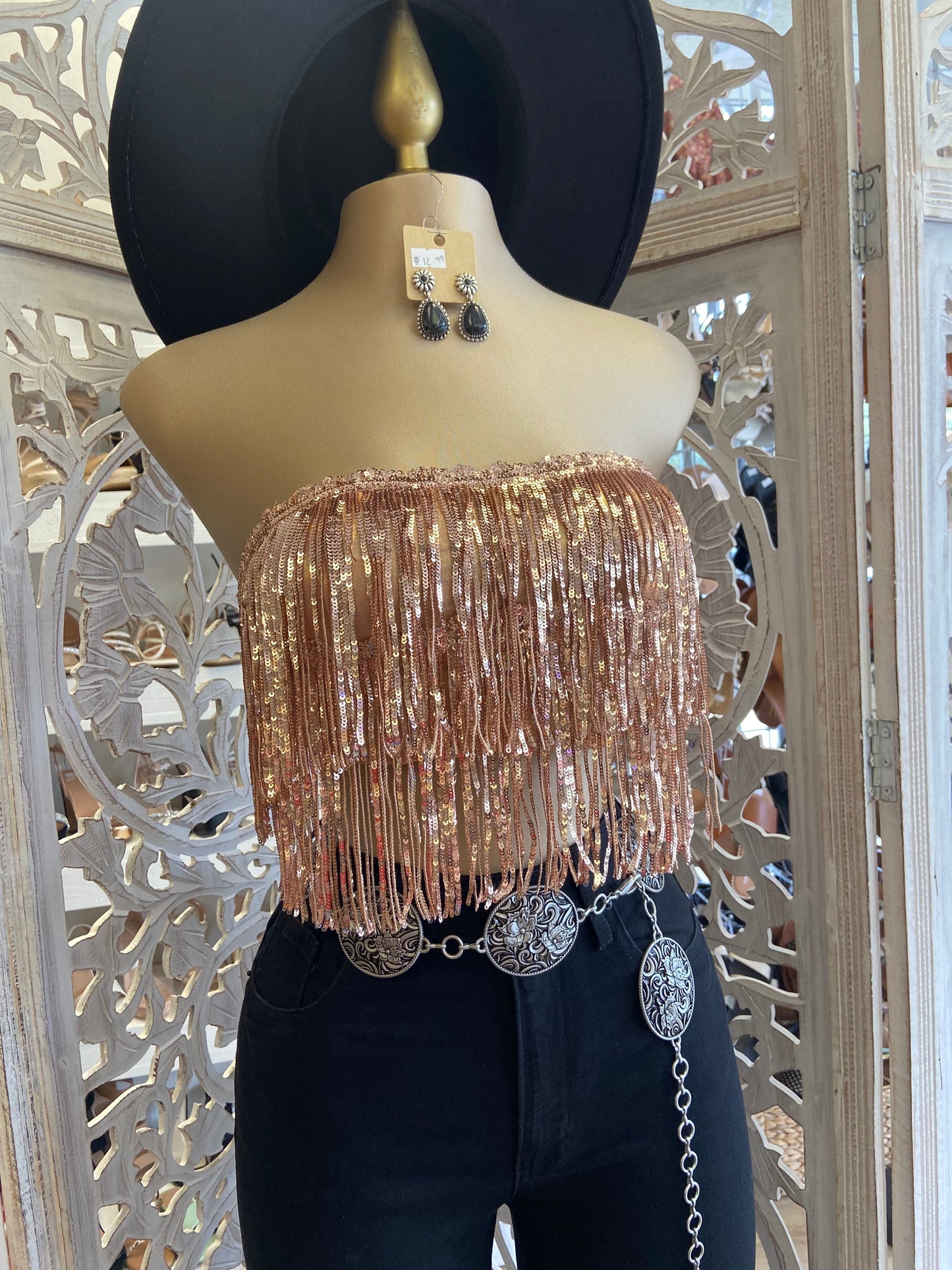 Fringe Rose Gold Sparkle Top