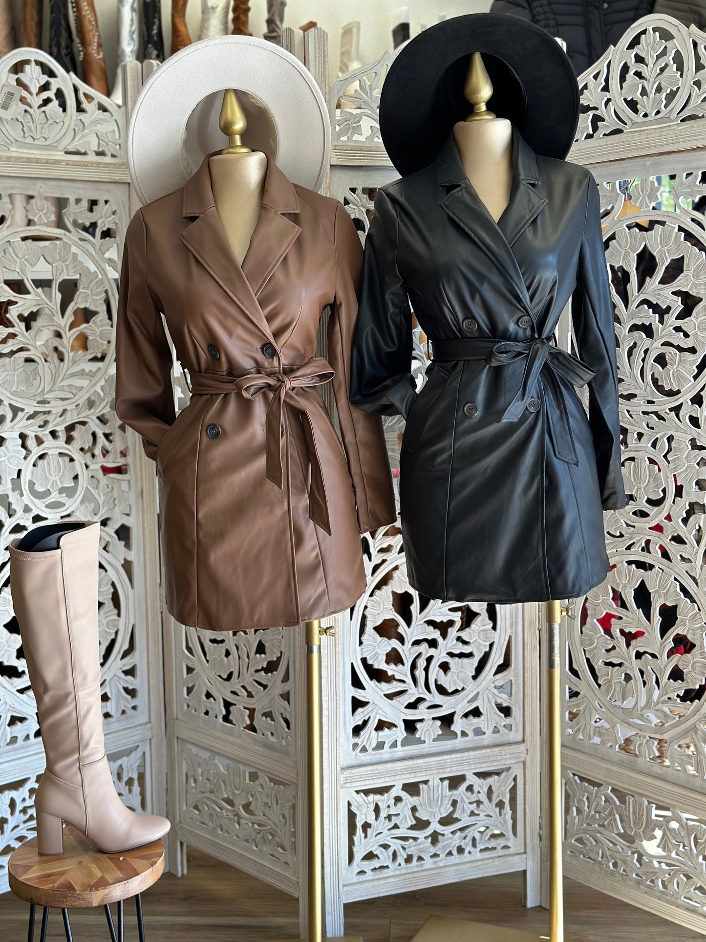 Faux Leather Trench Coath