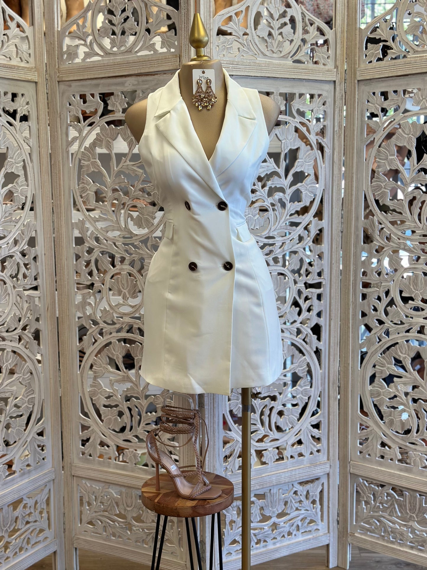 White Sleeveless Coat Dress