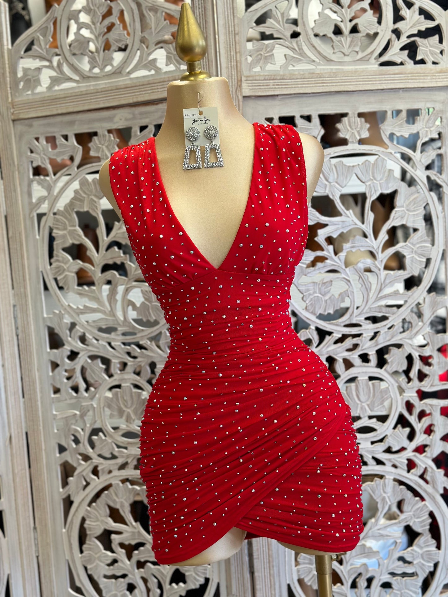 Red Rhinestone Mini Dress