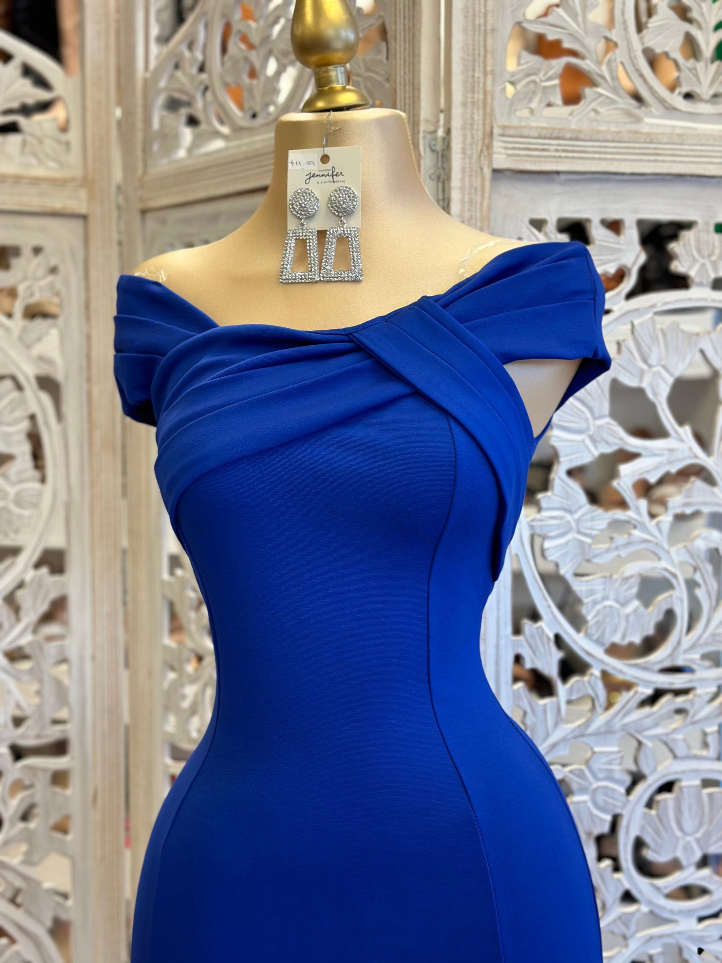 Royal Blue Twist Front Slit Dress