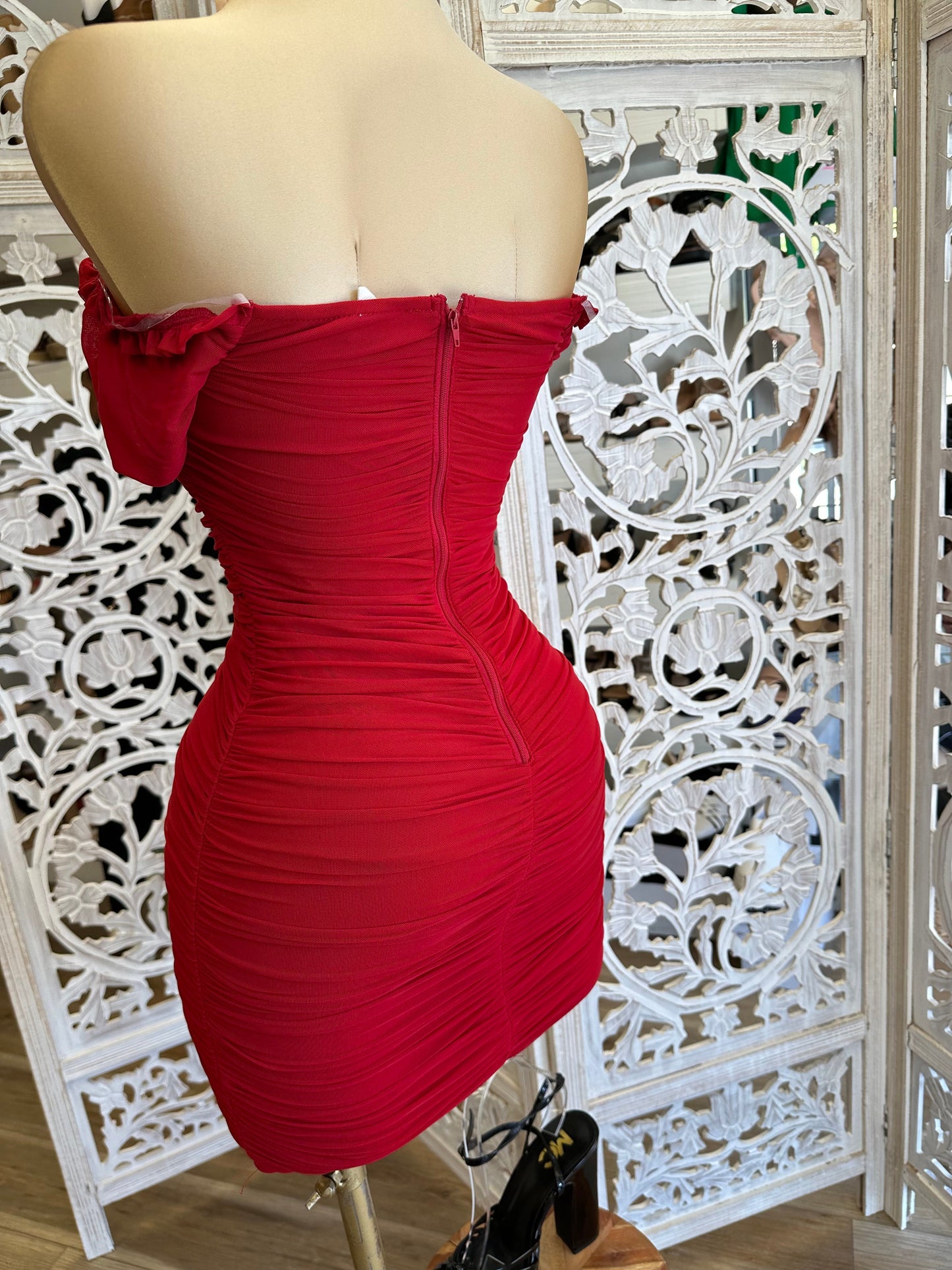 Red Ruffle Lined Mini Dress