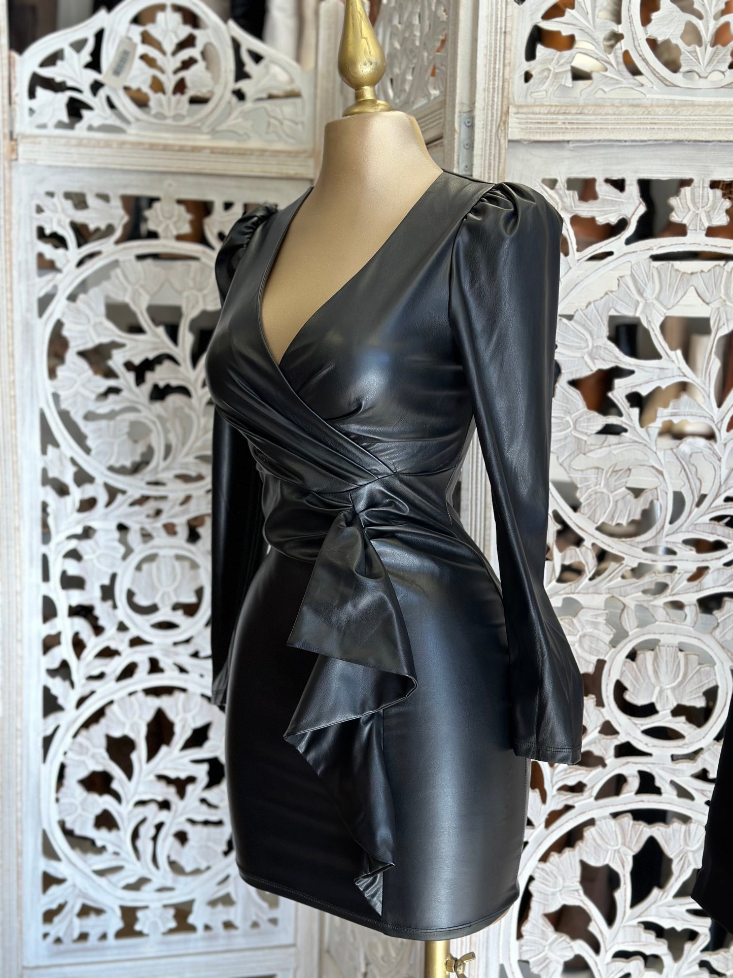 Faux Leather Wrapped Dress