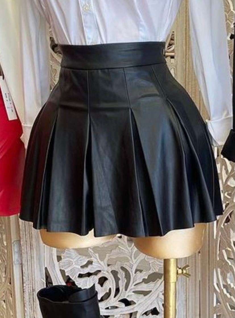 Black Faux Leather Mini Skort