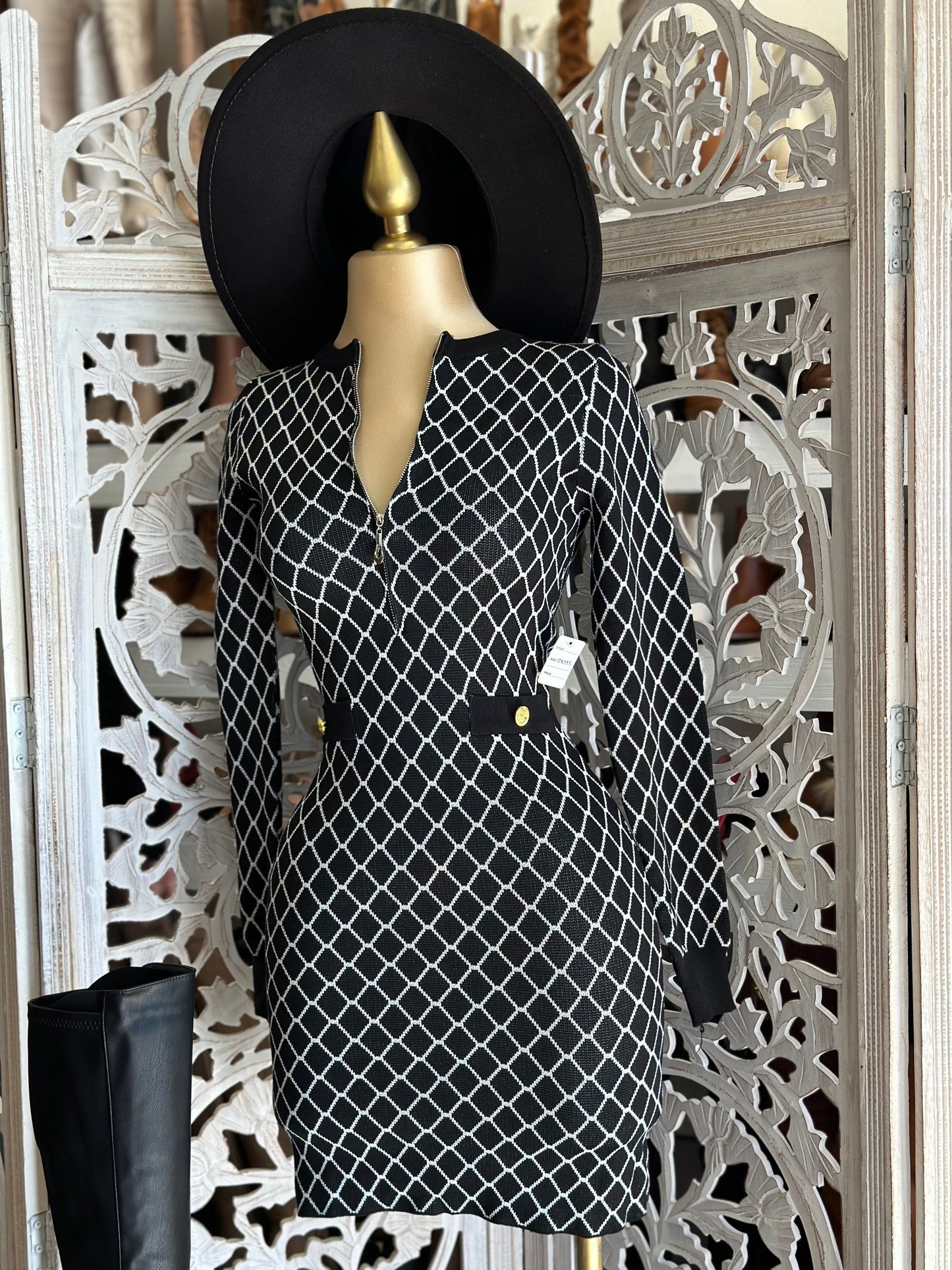 Diamond Pattern Sweater Dress