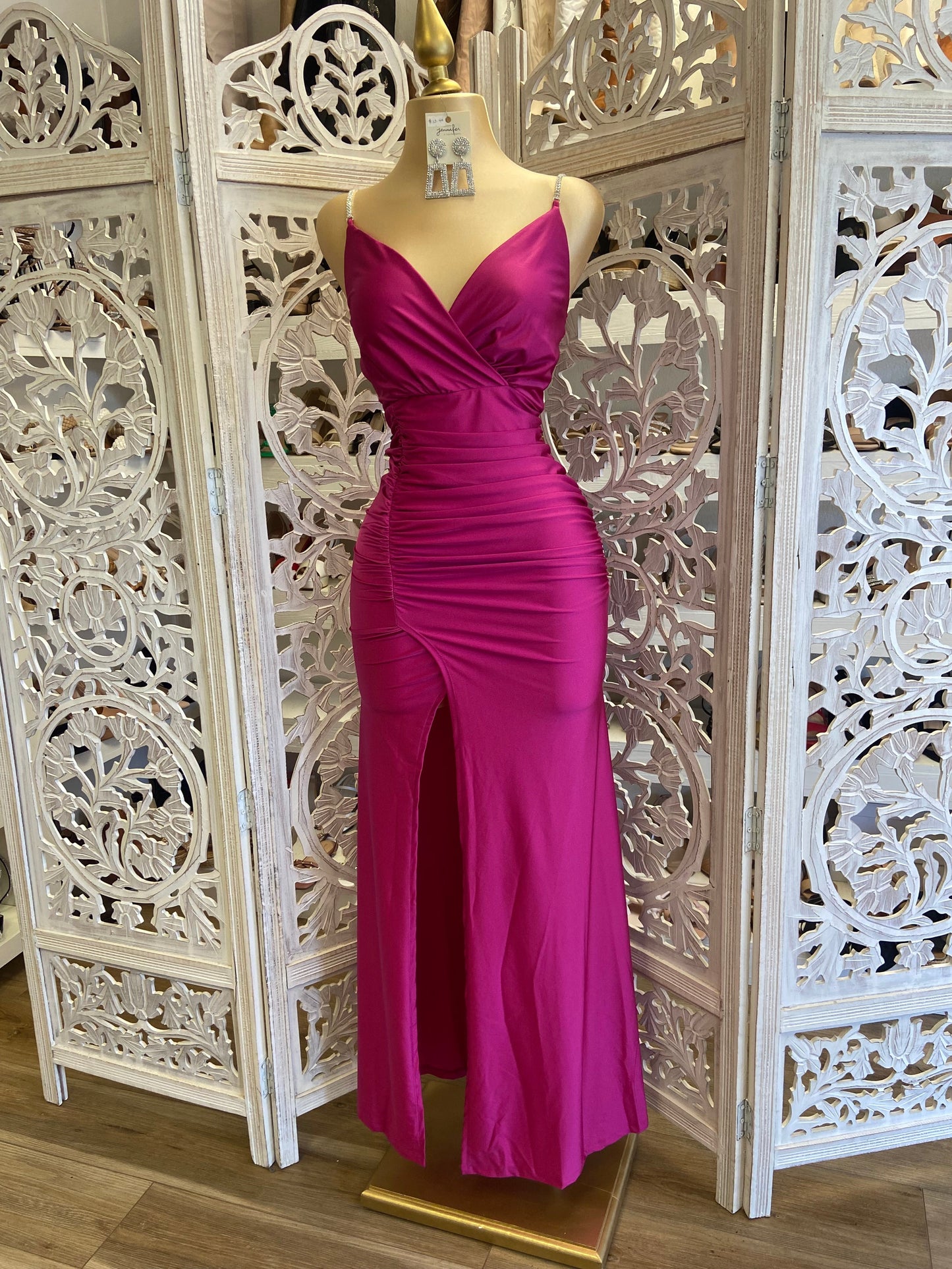 Magenta Rhinestone Strap Dress