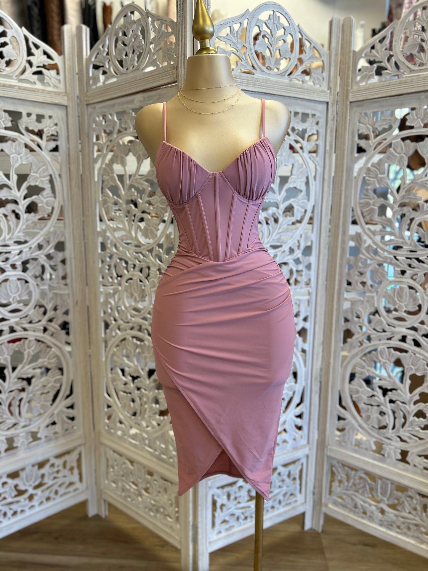 Rose Corset Draped Dress- Super Stretchy