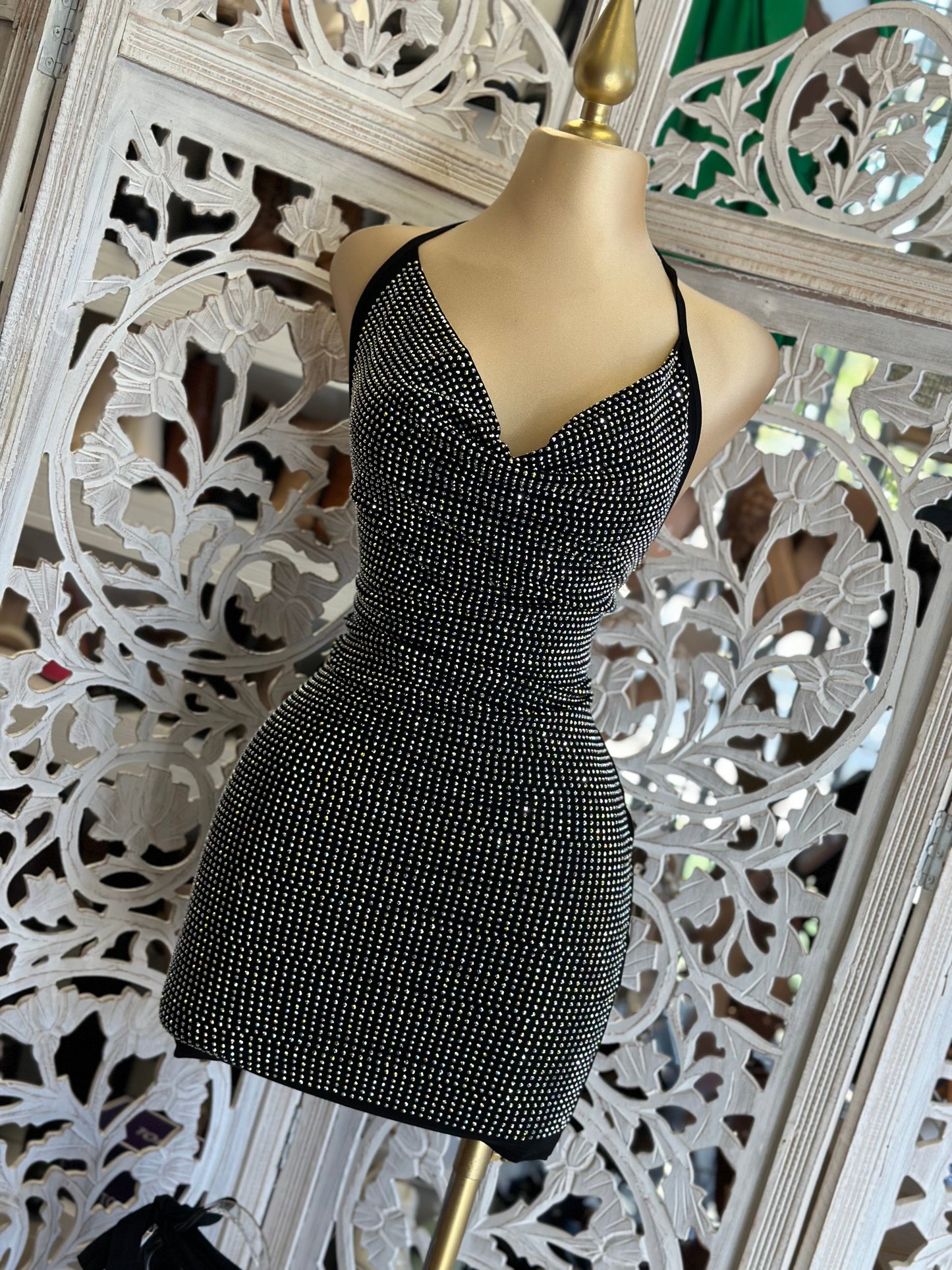 Rhinestone Cowl Mini Dress