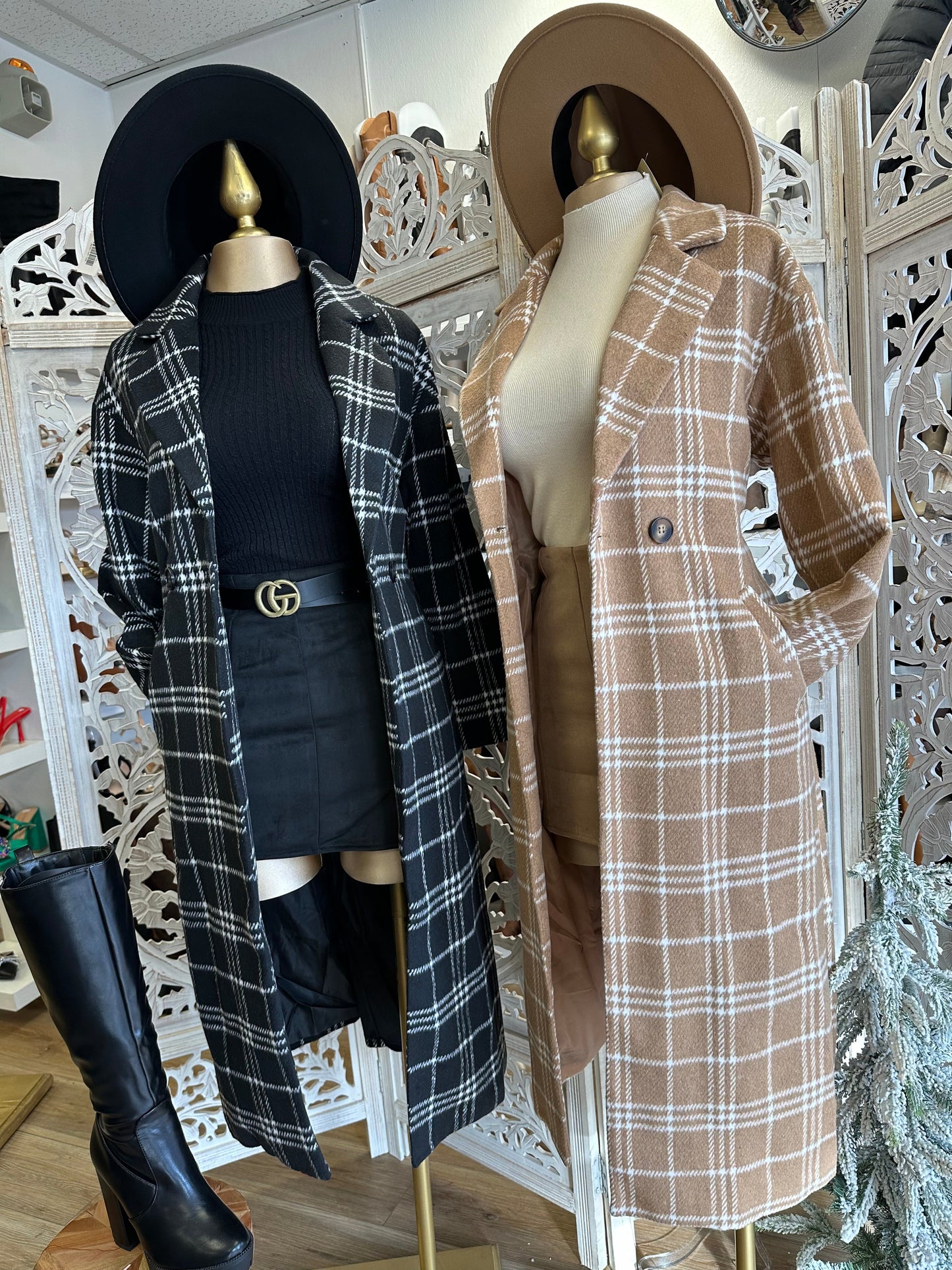 Plaid Long Button Coat