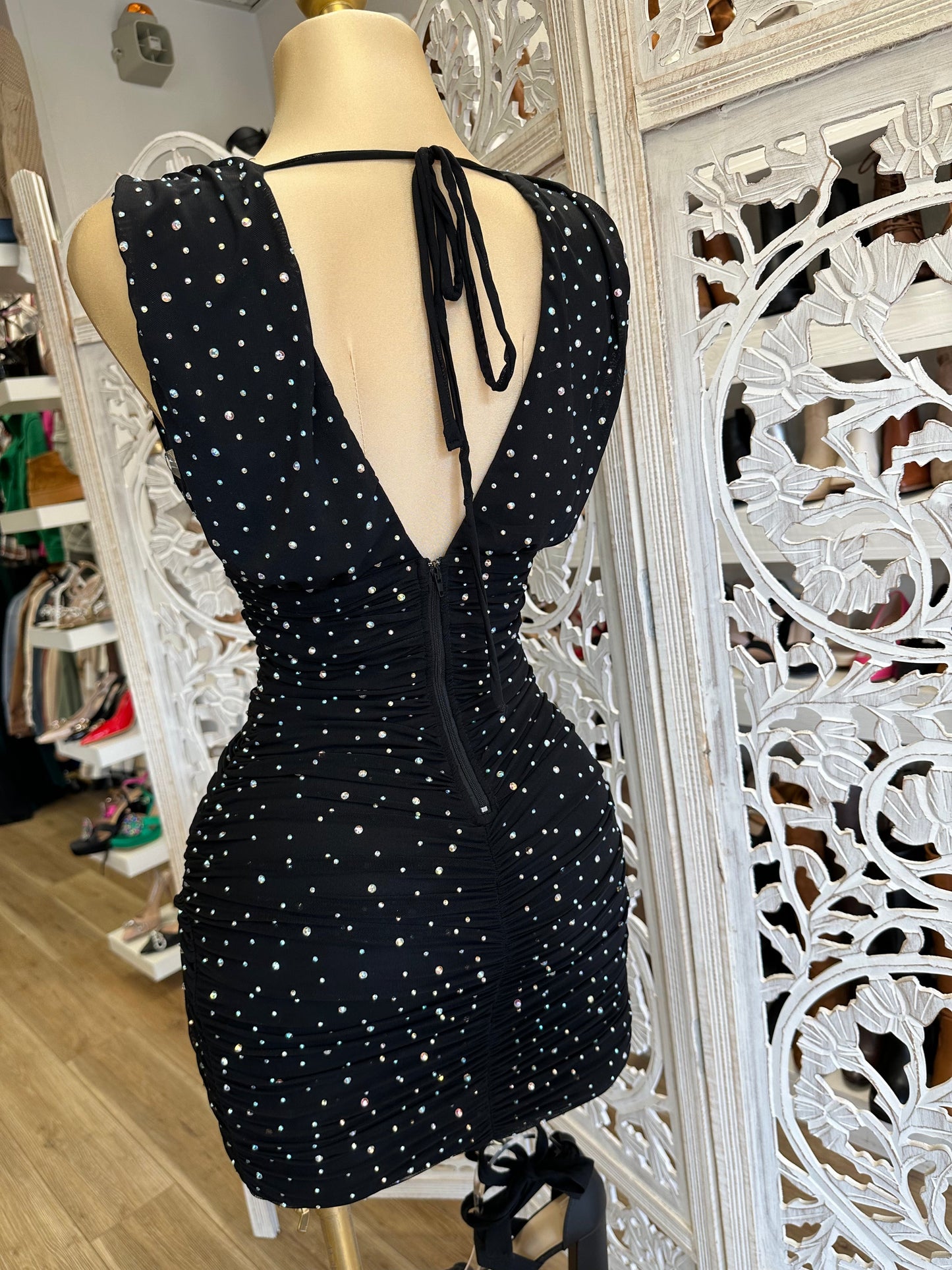 Black Rhinestone Mini Dress