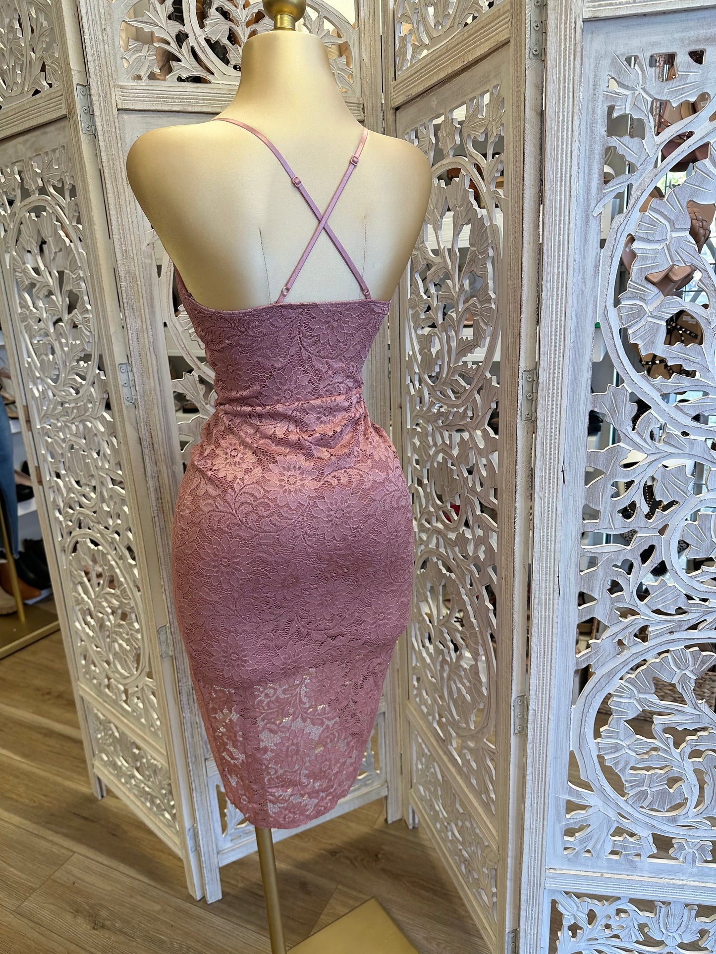 Crossback Mauve Lace Dress