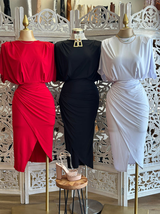 Draped Midi Dress- Stretchy