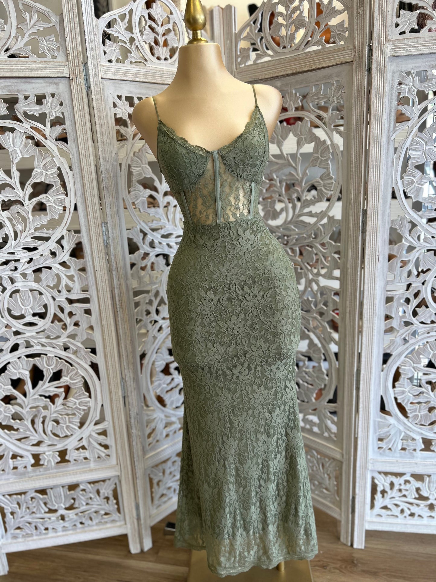 Lace Olive Formal Dress- Stretchy