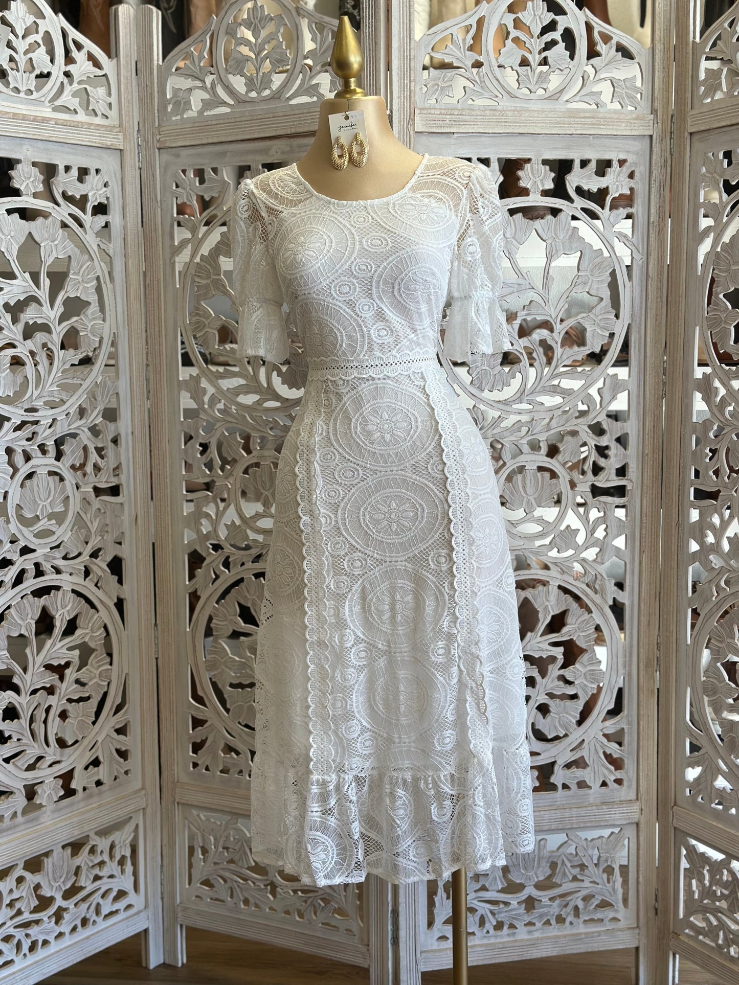 White Lace Midi Dress- Not Stretchy