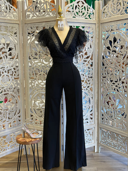 Black Tulle Sleeve Jumpsuit