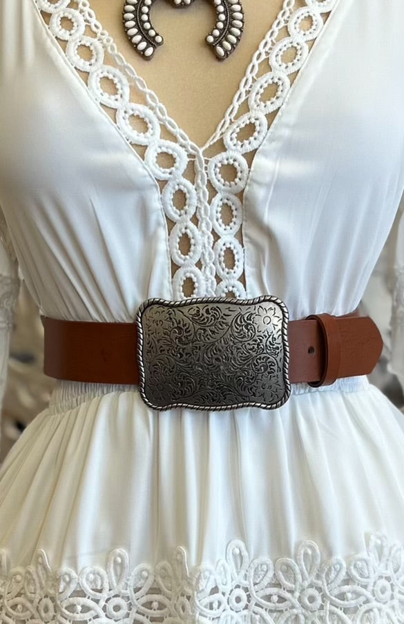 Faux Leather Belt With Buckle