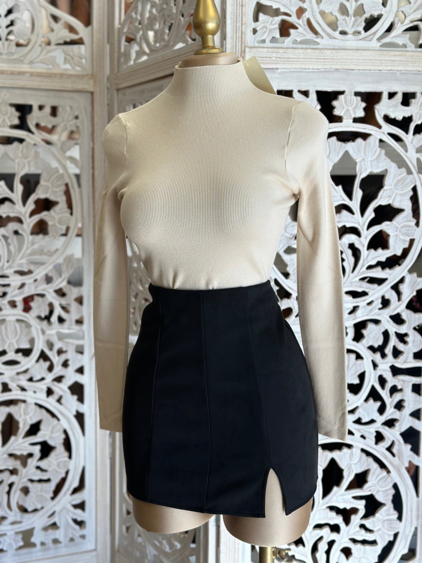 Black Slit Suede Mini Skirt