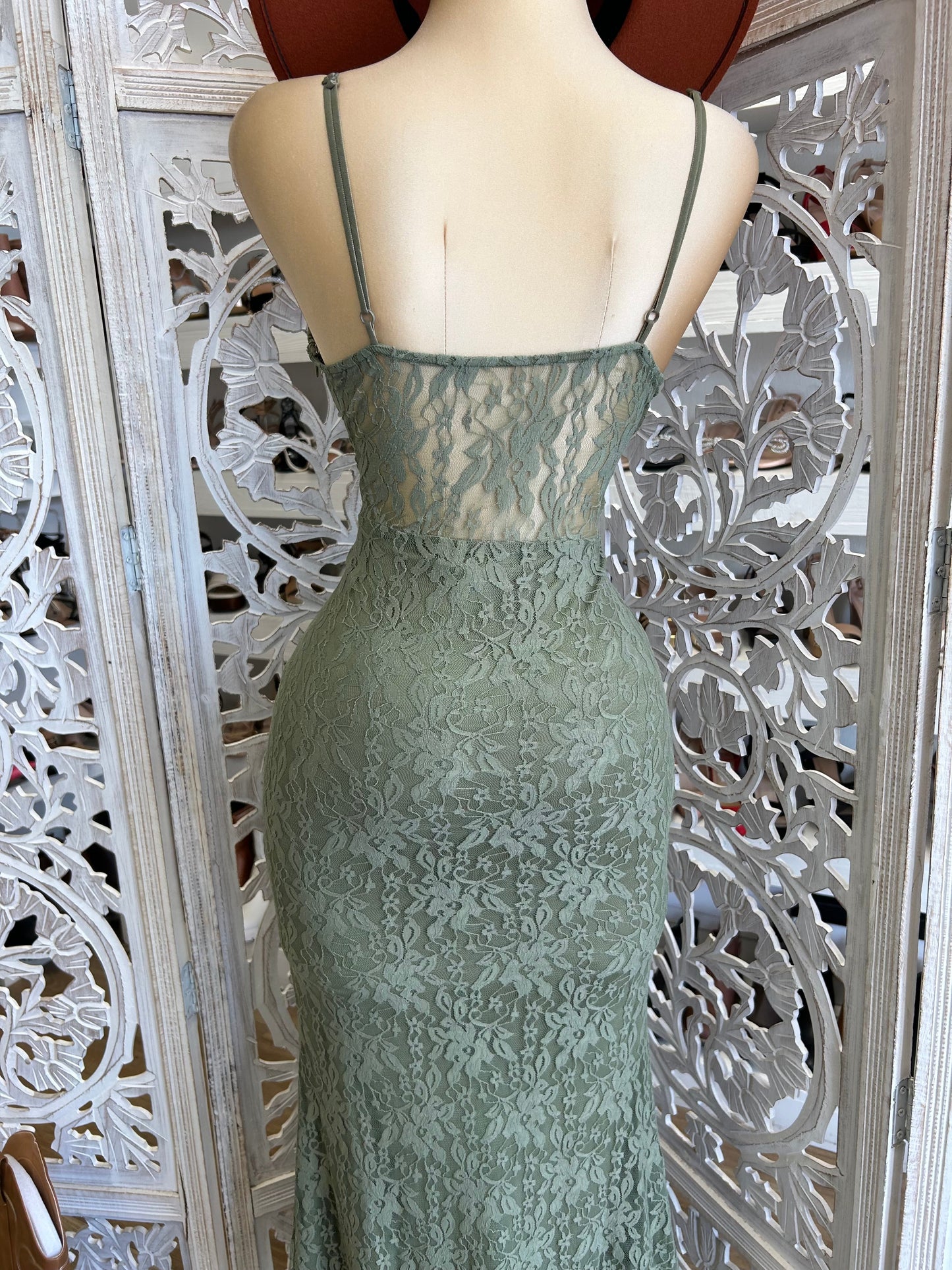 Lace Olive Formal Dress- Stretchy