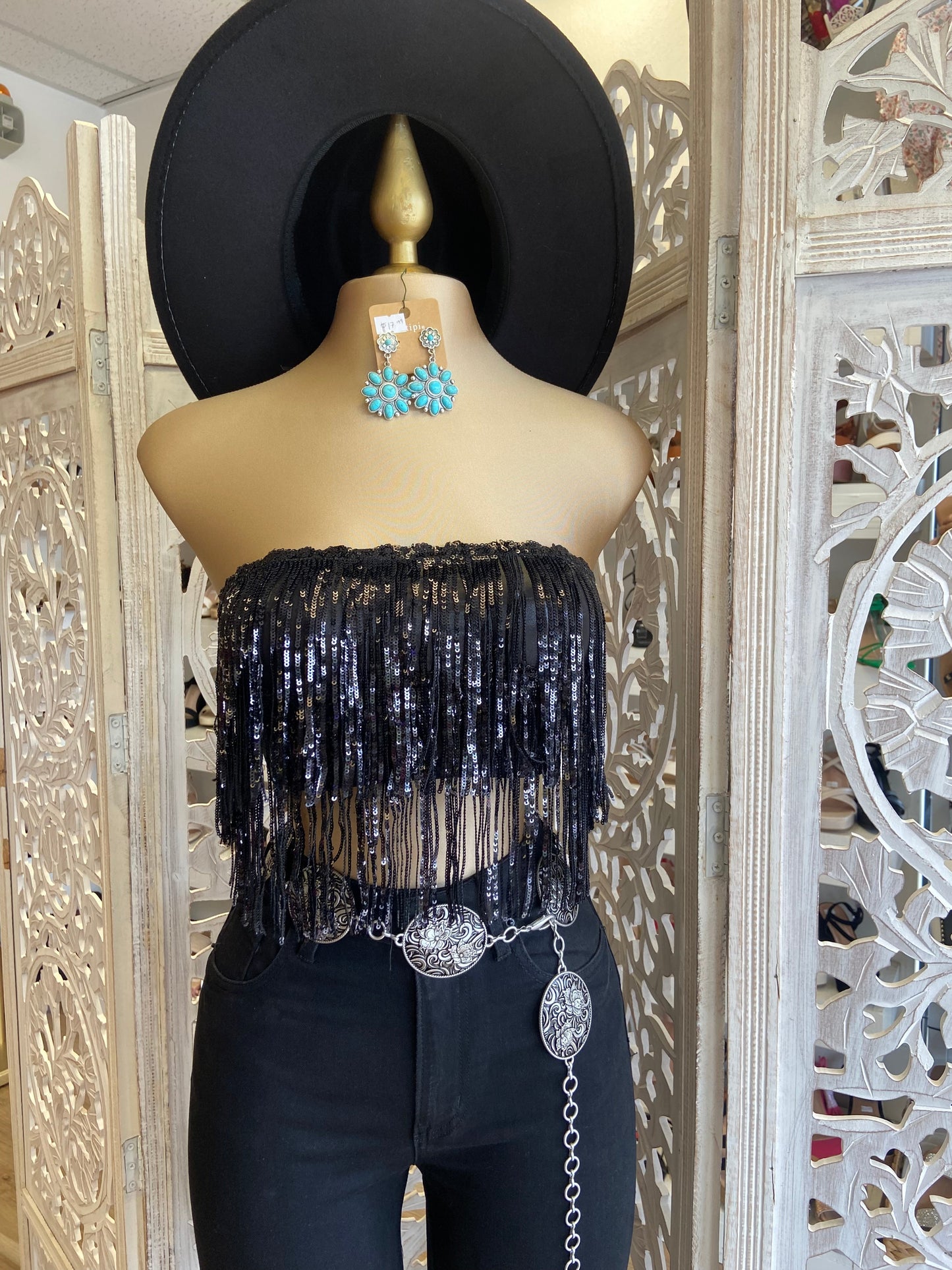 Fringe Black Sparkle Top