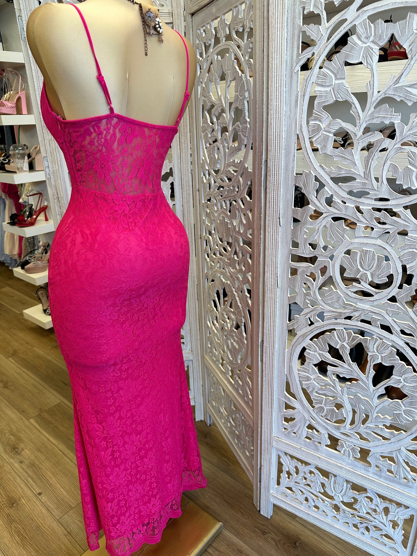 Lace Pink Formal Dress- Stretchy