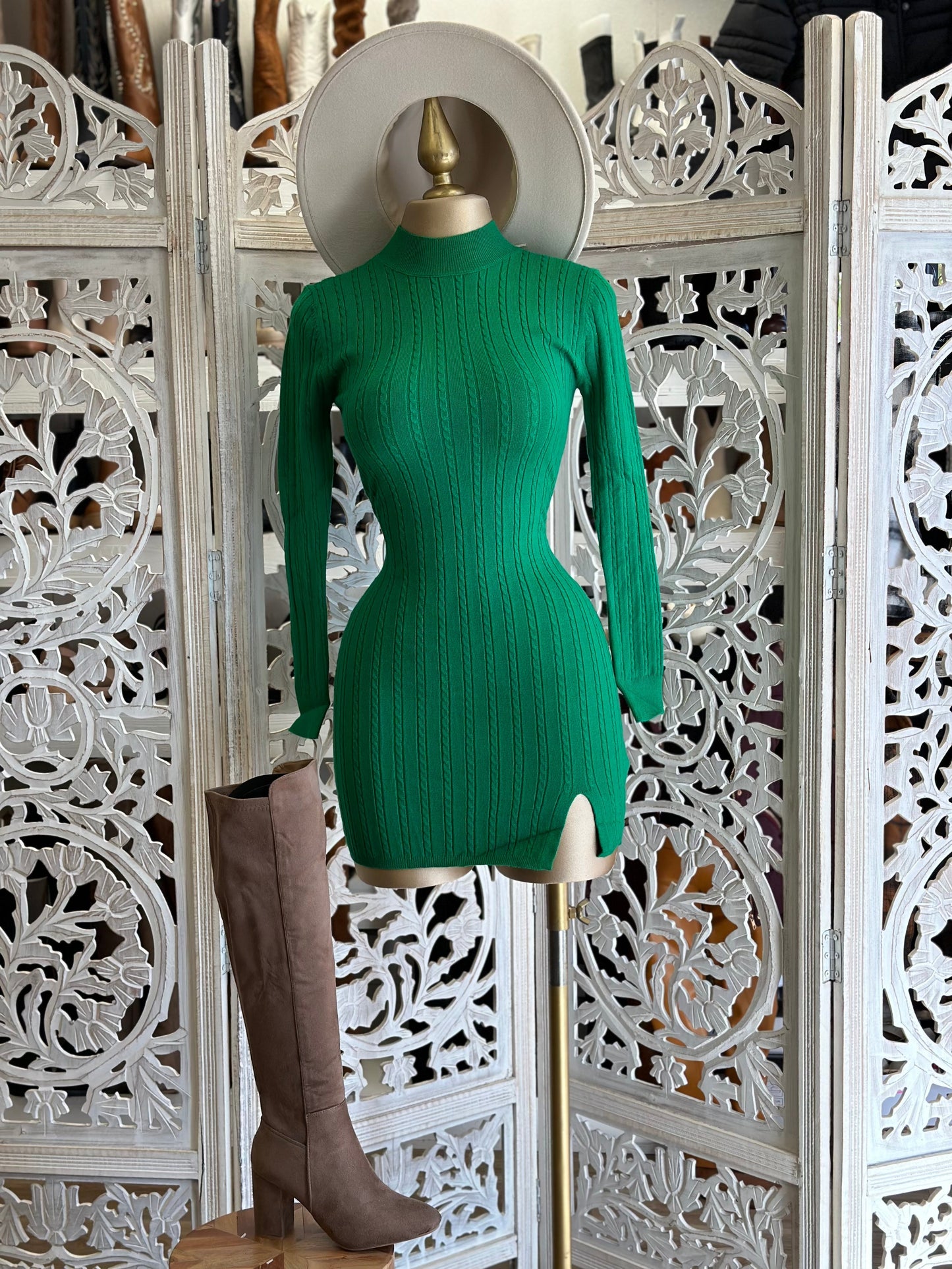 Sea Green Sweater Mock Neck Mini Dress