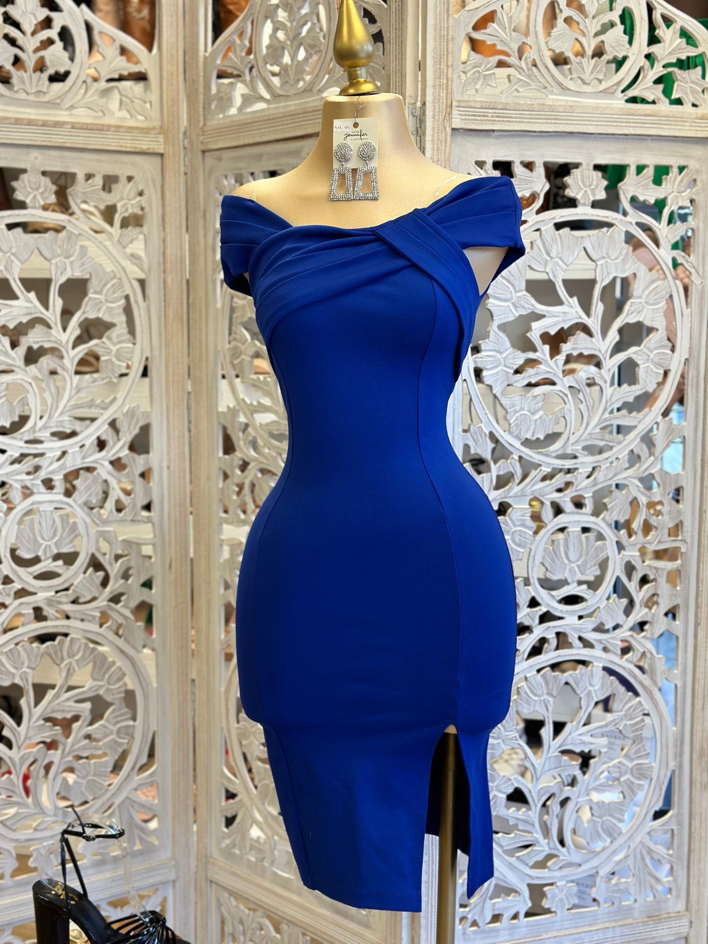 Royal Blue Twist Front Slit Dress