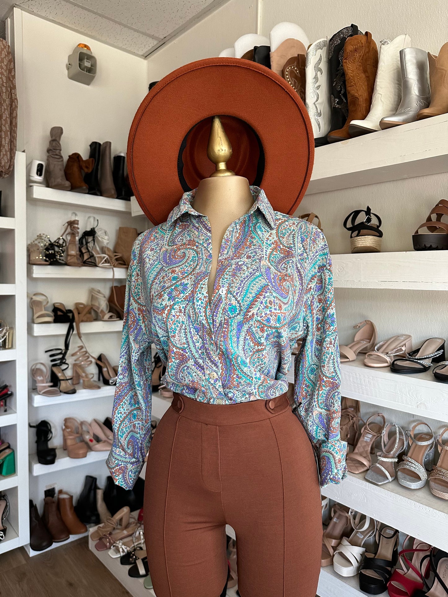 Turquoise Paisley Button Down Shirt