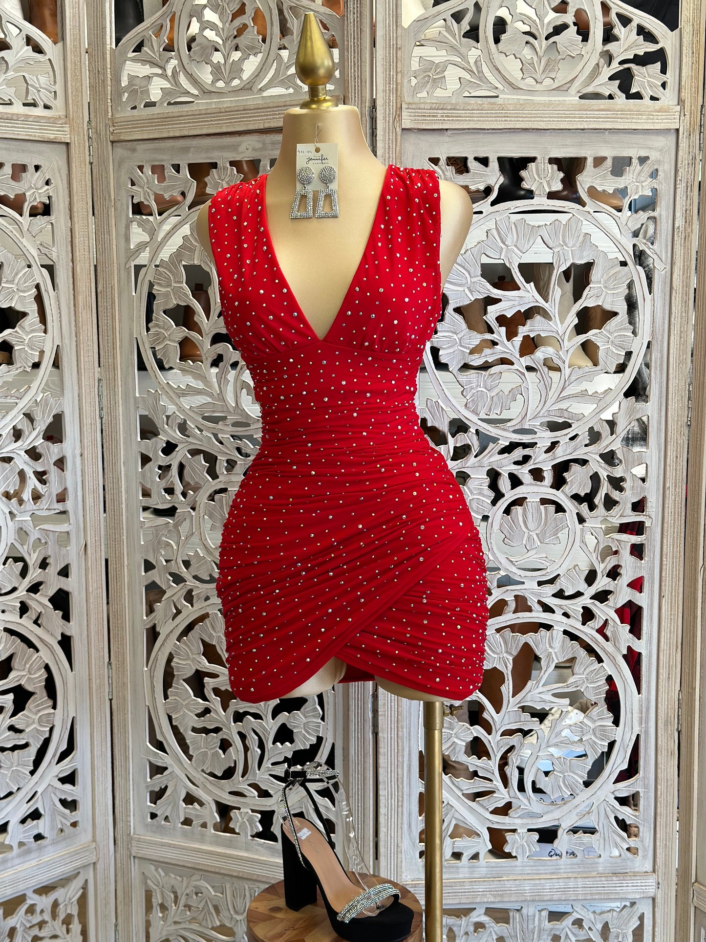 Red Rhinestone Mini Dress