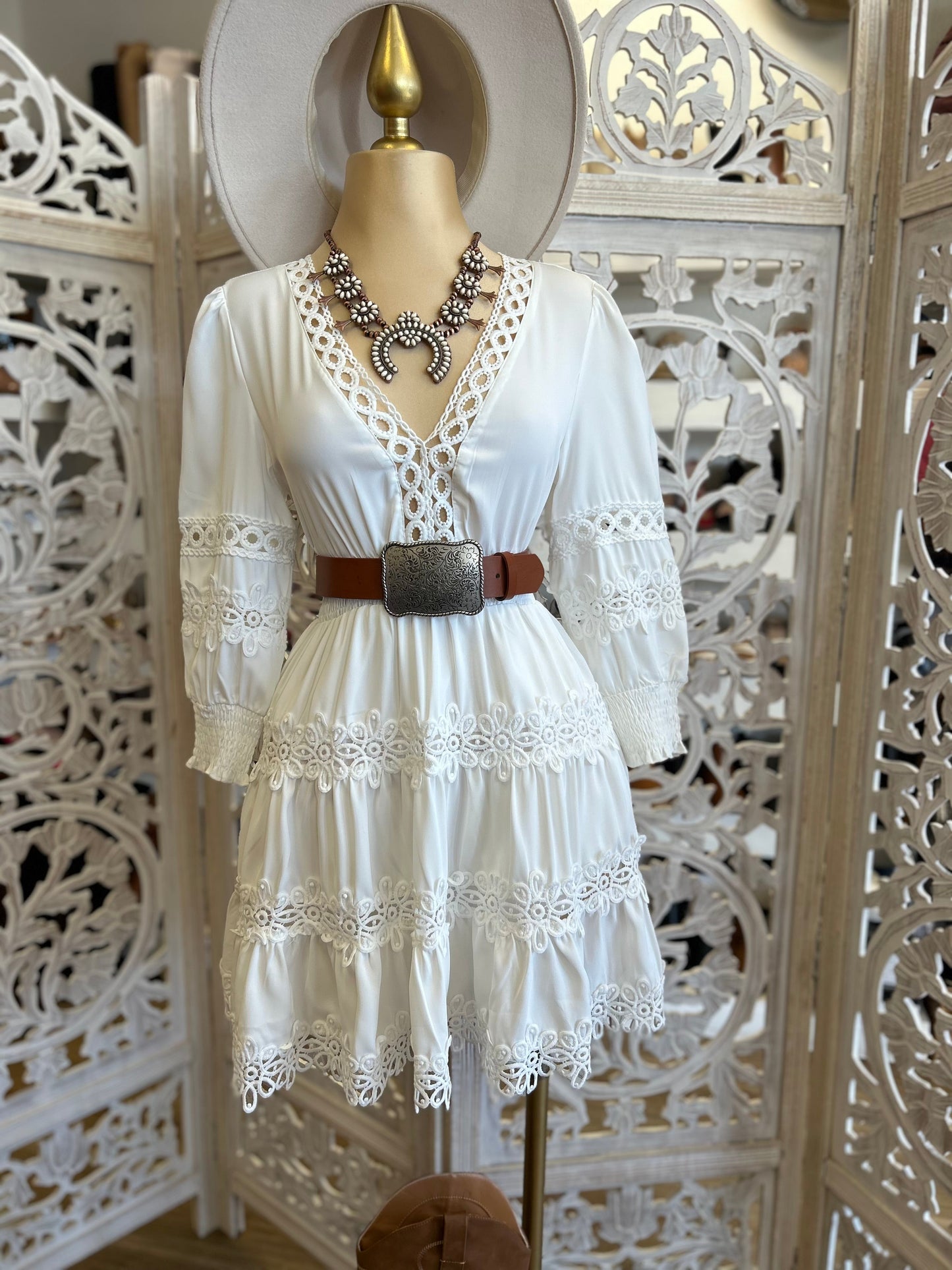 Crochet Trimmed White Dress- Stretchy