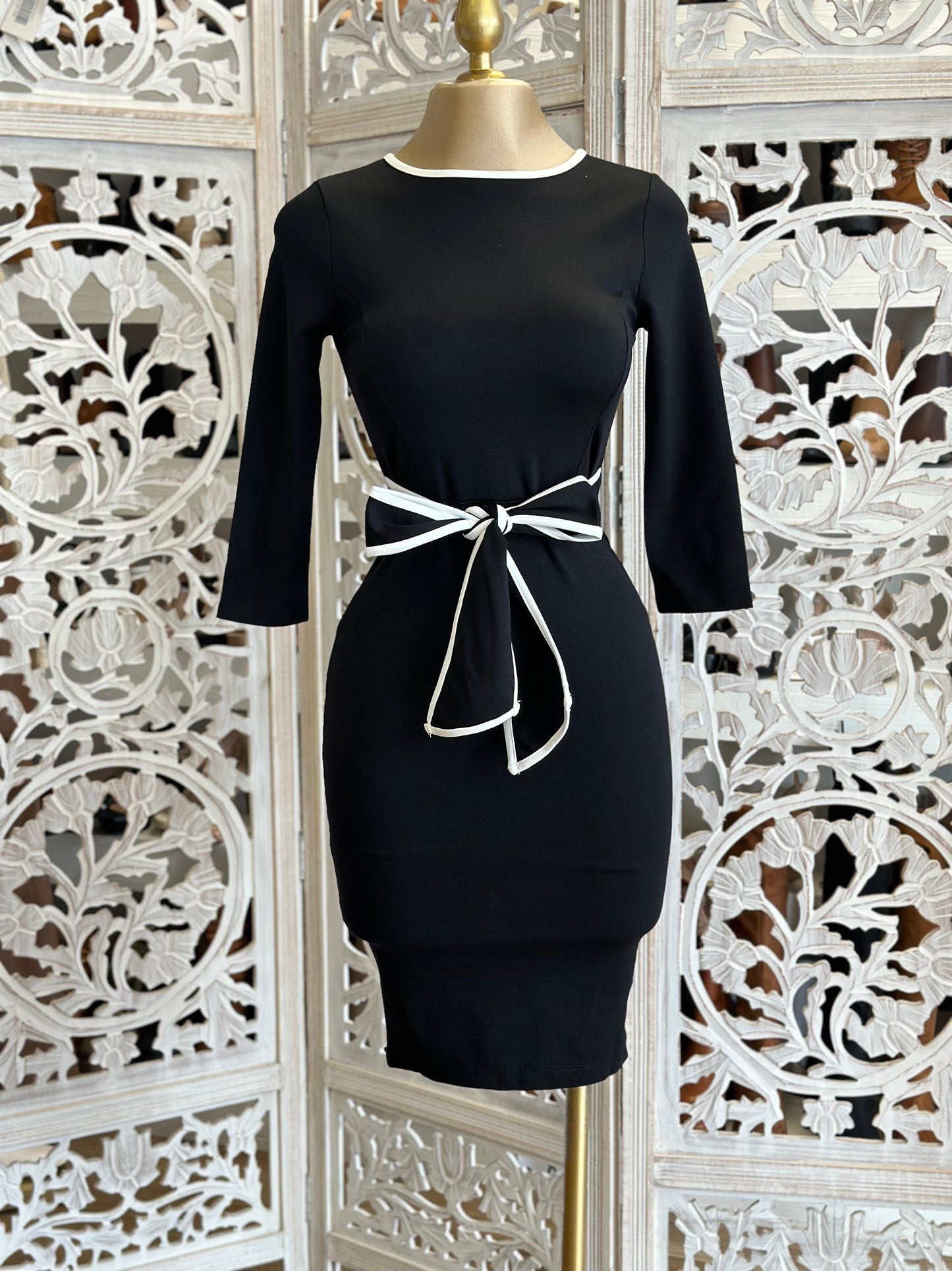 Cinched Ribbon Lined Dress Stretchy