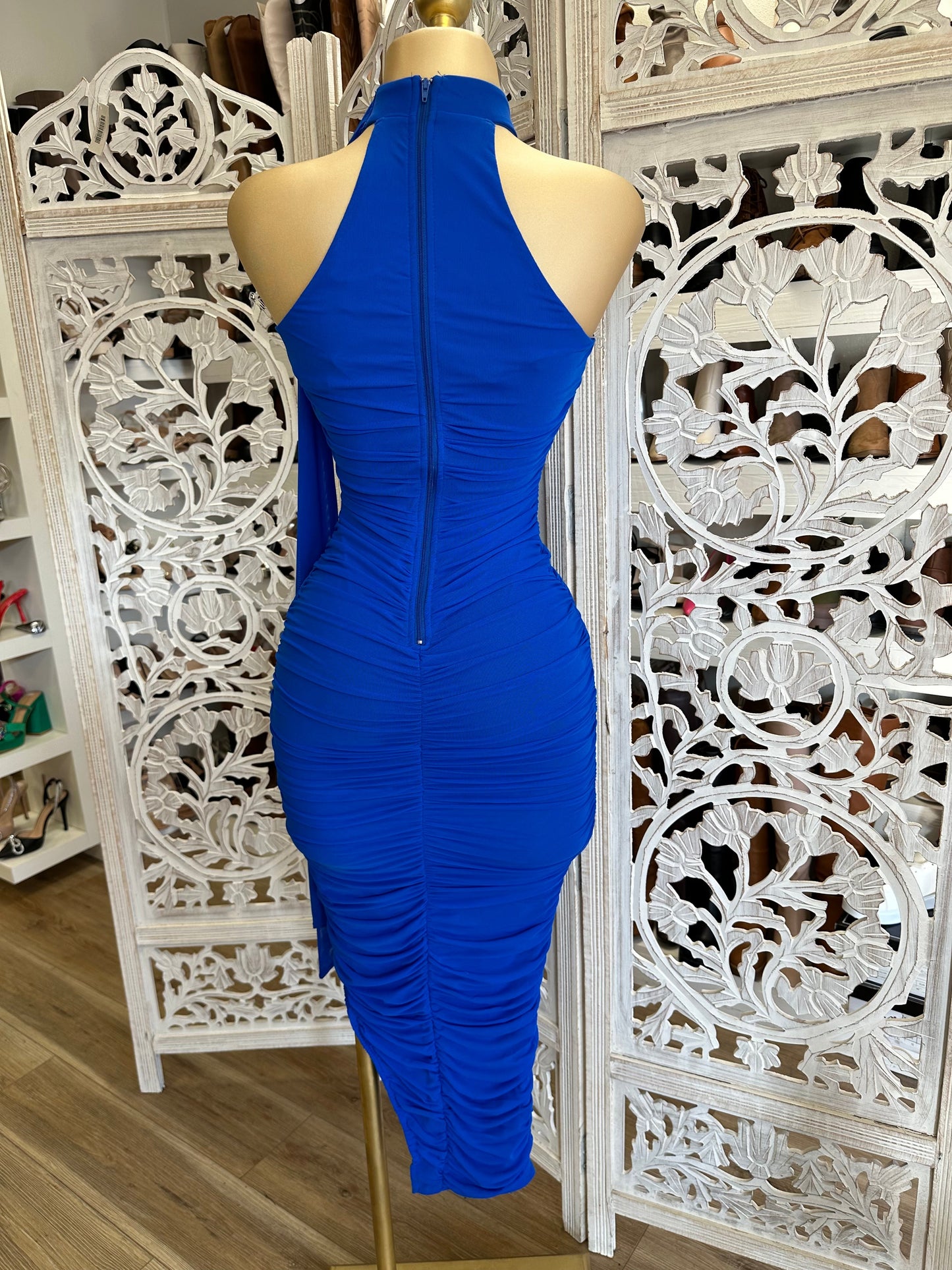 Royal Blue Midi Scarfed Dress