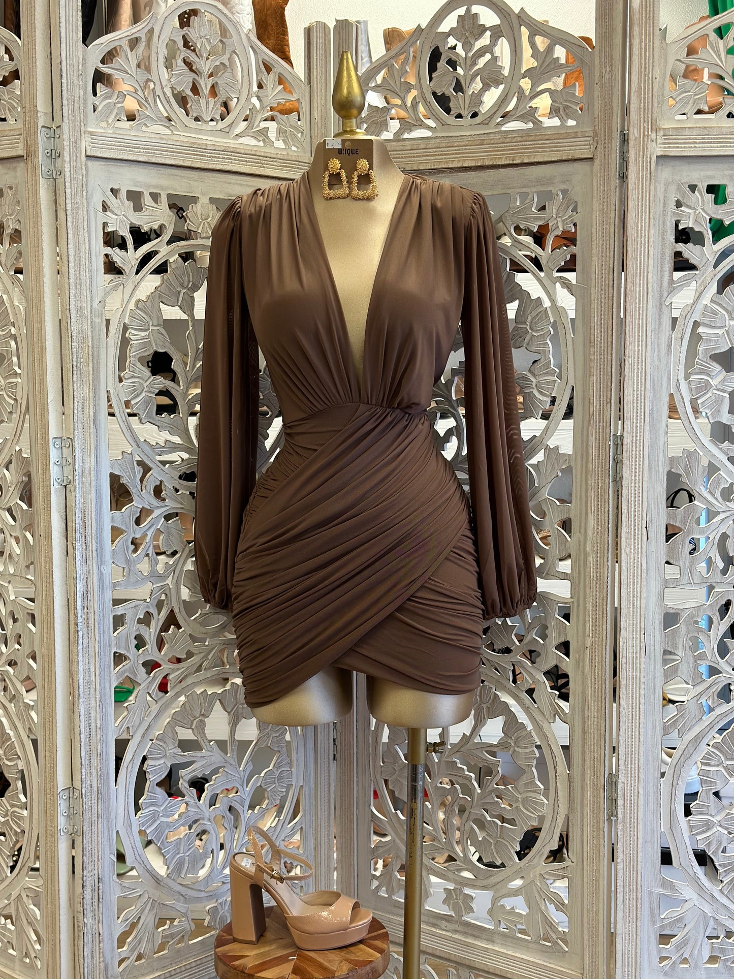 Expresso Deep V Mini Wrapped Dress