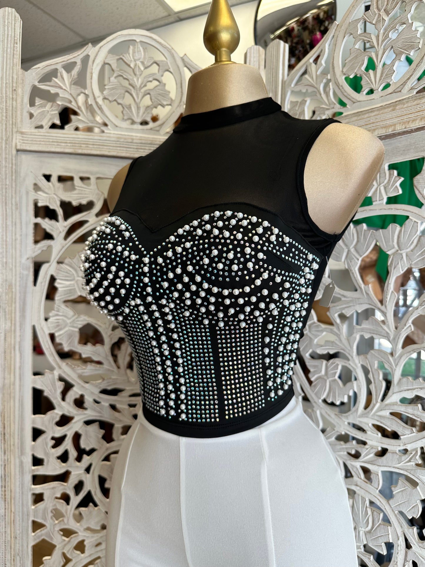 Corset Mesh Pearl Detail Top