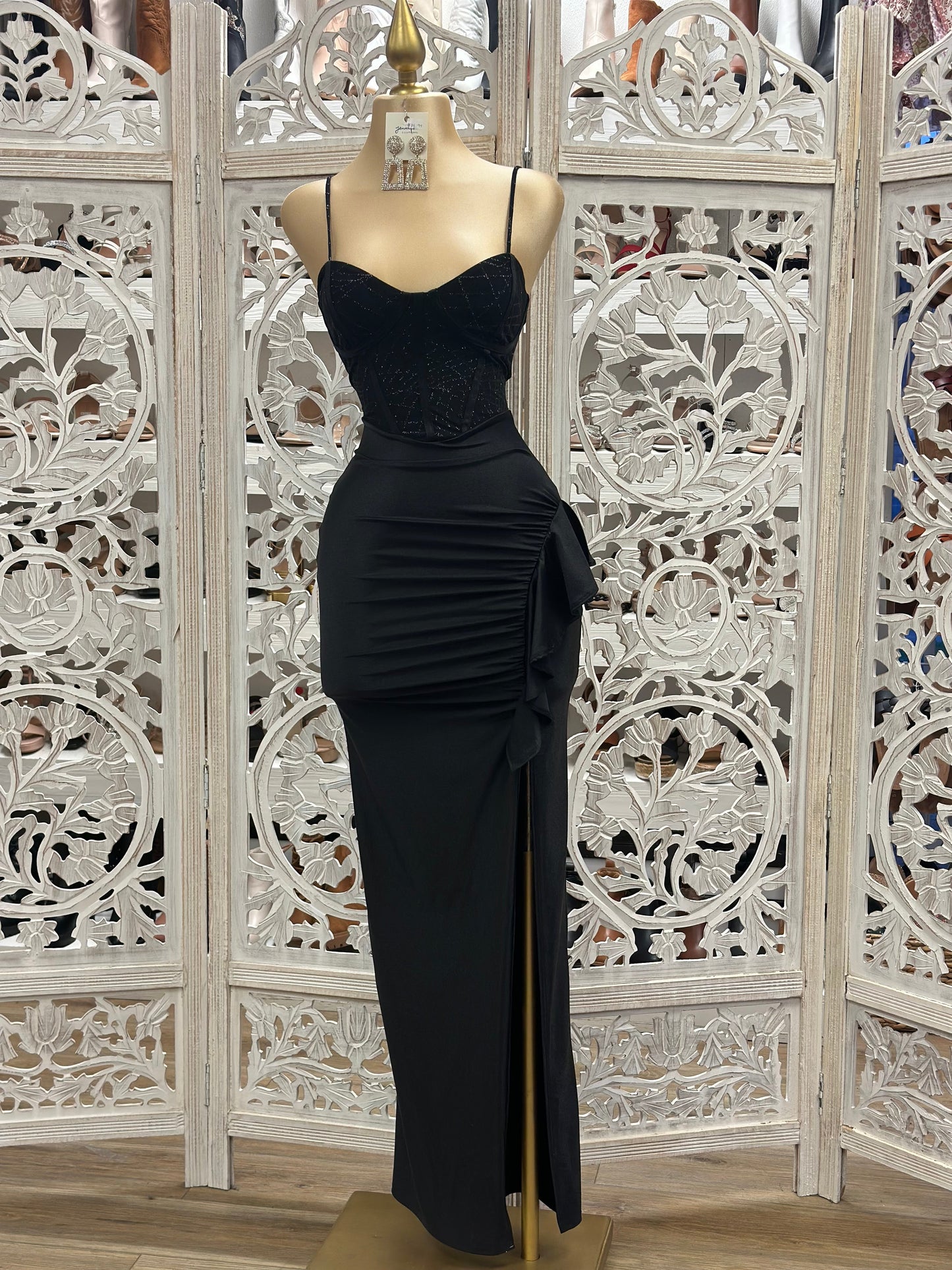 Glitter Lined Black Gown- Stretchy