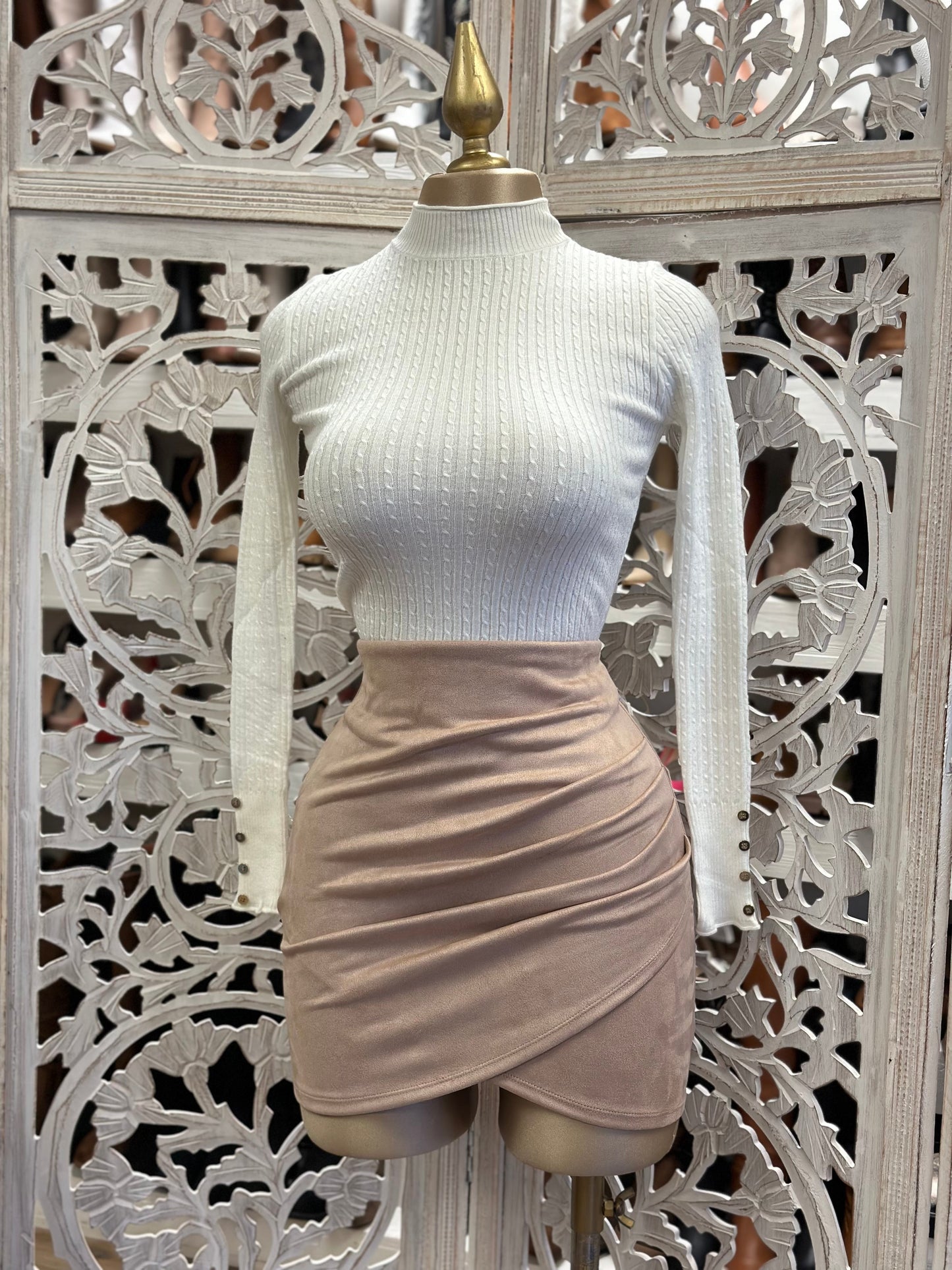 Sand Suede Draped Mini Skirt