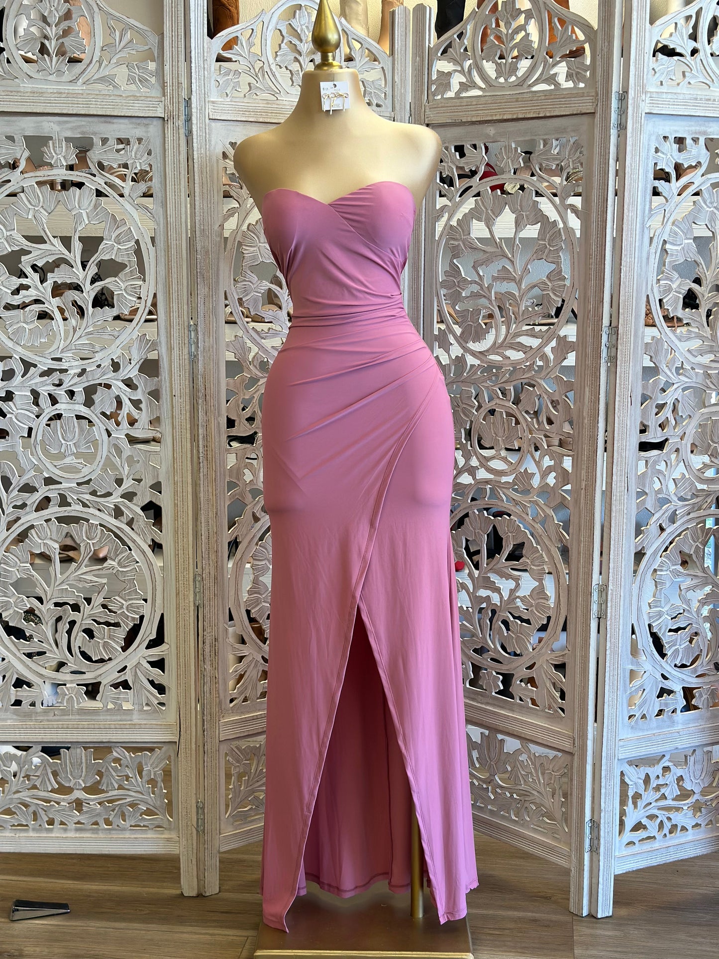 Rosewood Draped Strapless Formal Dress- Stretchy