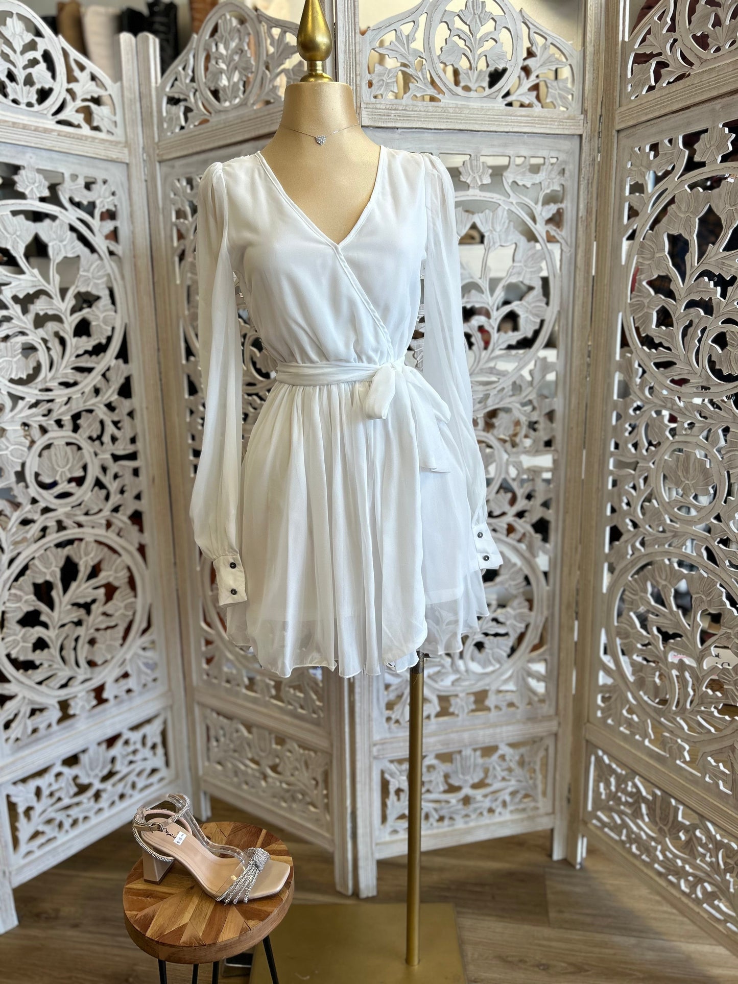 Wrapped White Ribbon Dress- Stretchy