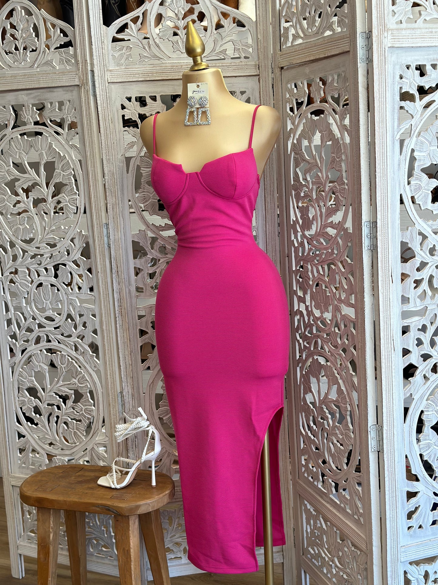 Hot Pink Ribbed Dress