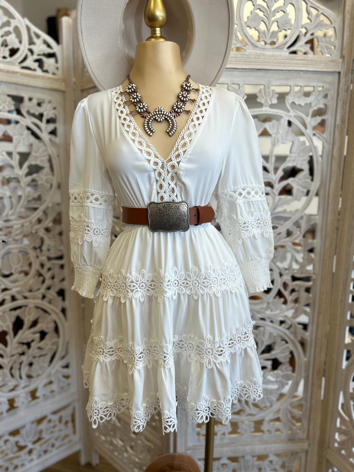 Crochet Trimmed White Dress- Stretchy