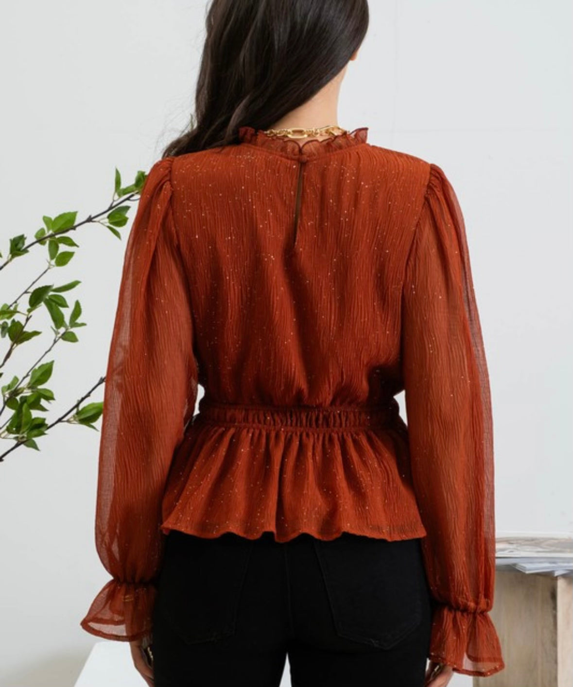 Cinched Mock Neck Blouse