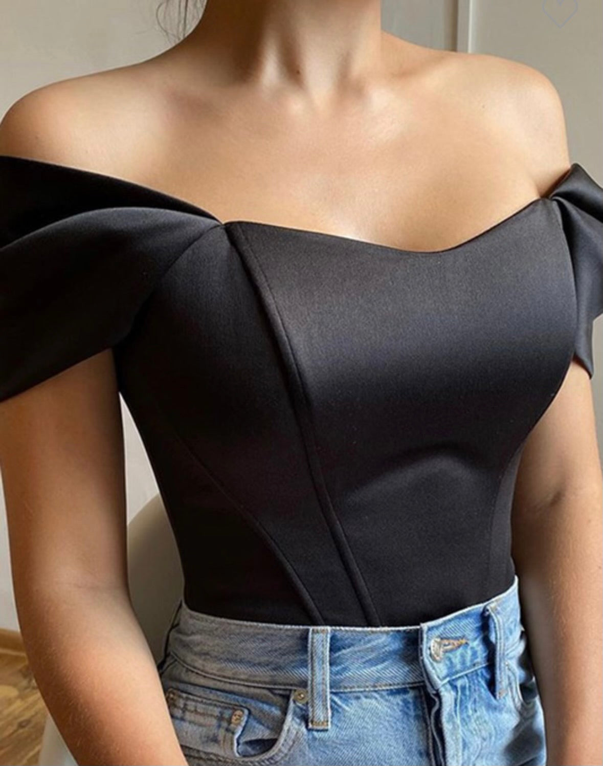 Black Off Shoulder Corset Top- Stretchy