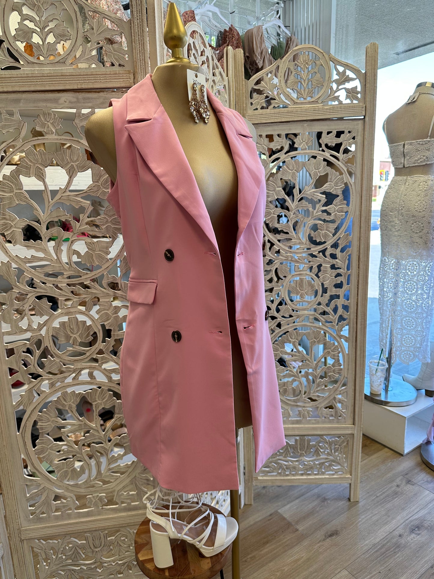 Cotton Pink Sleeveless Coat Dress