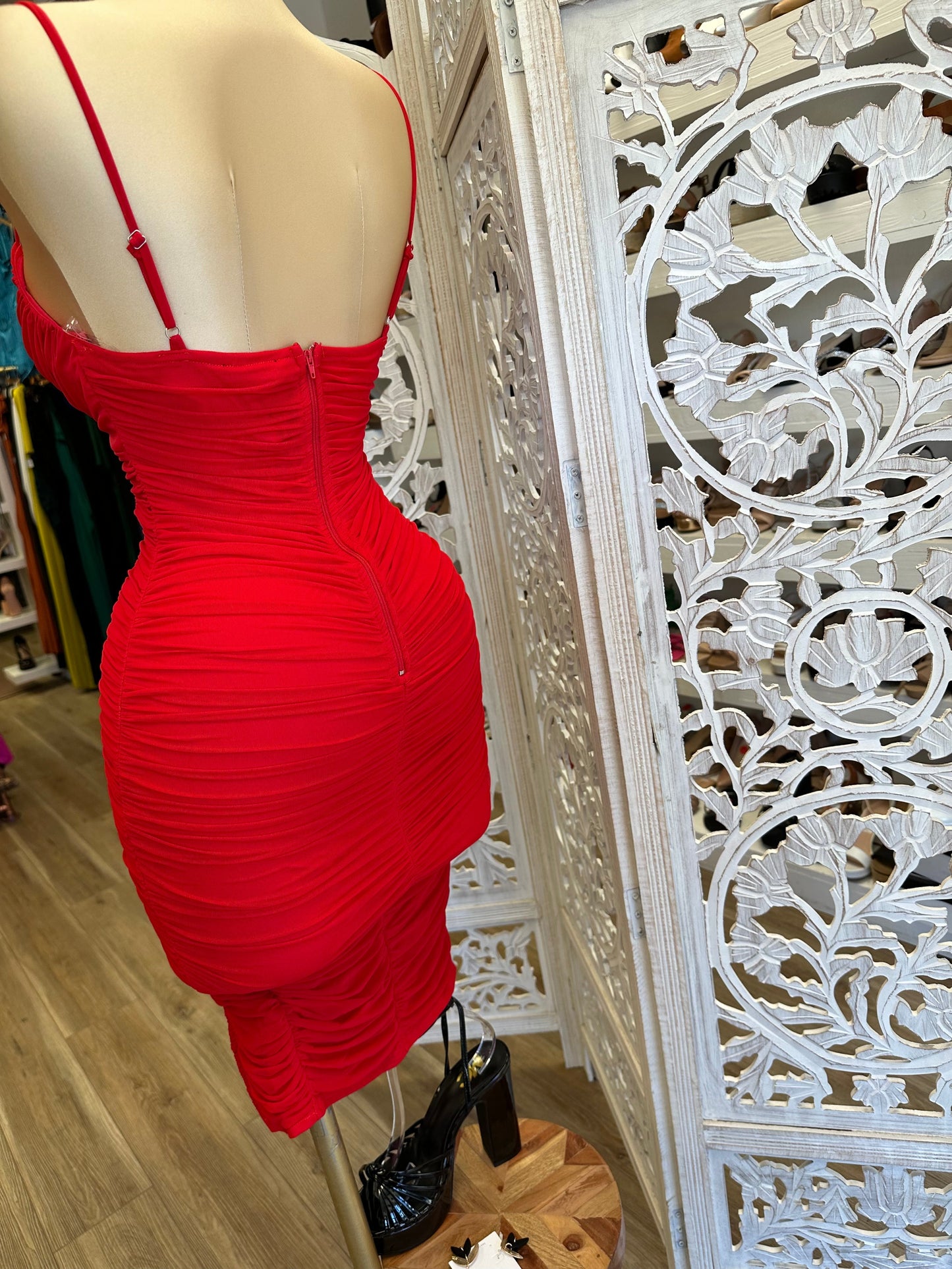 Ruched Red Mini Dress