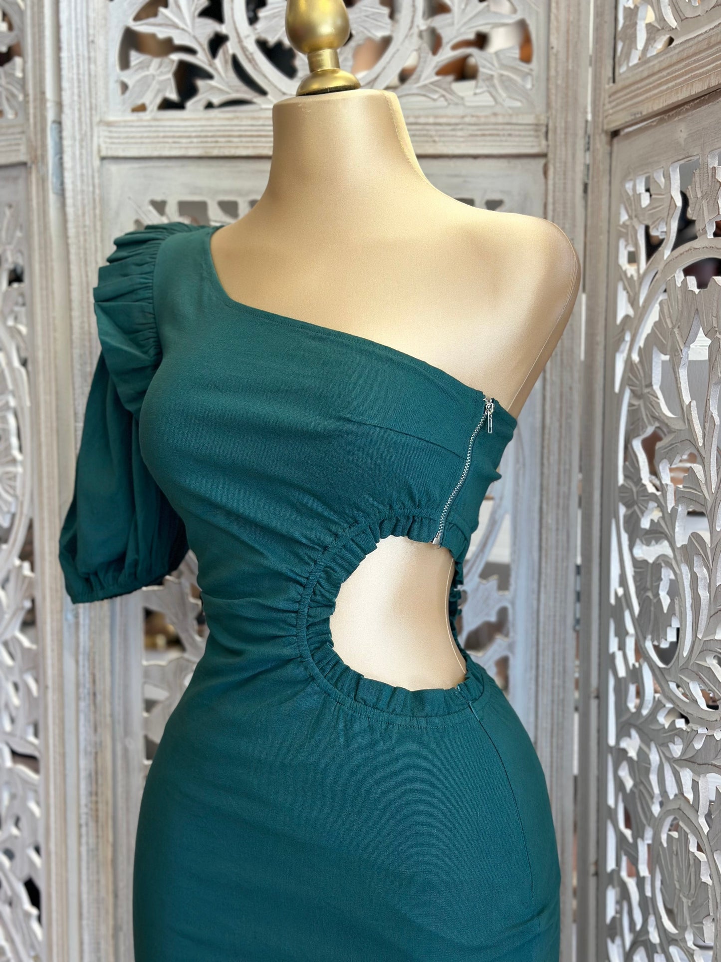 Green Cutout Ruffle Dress