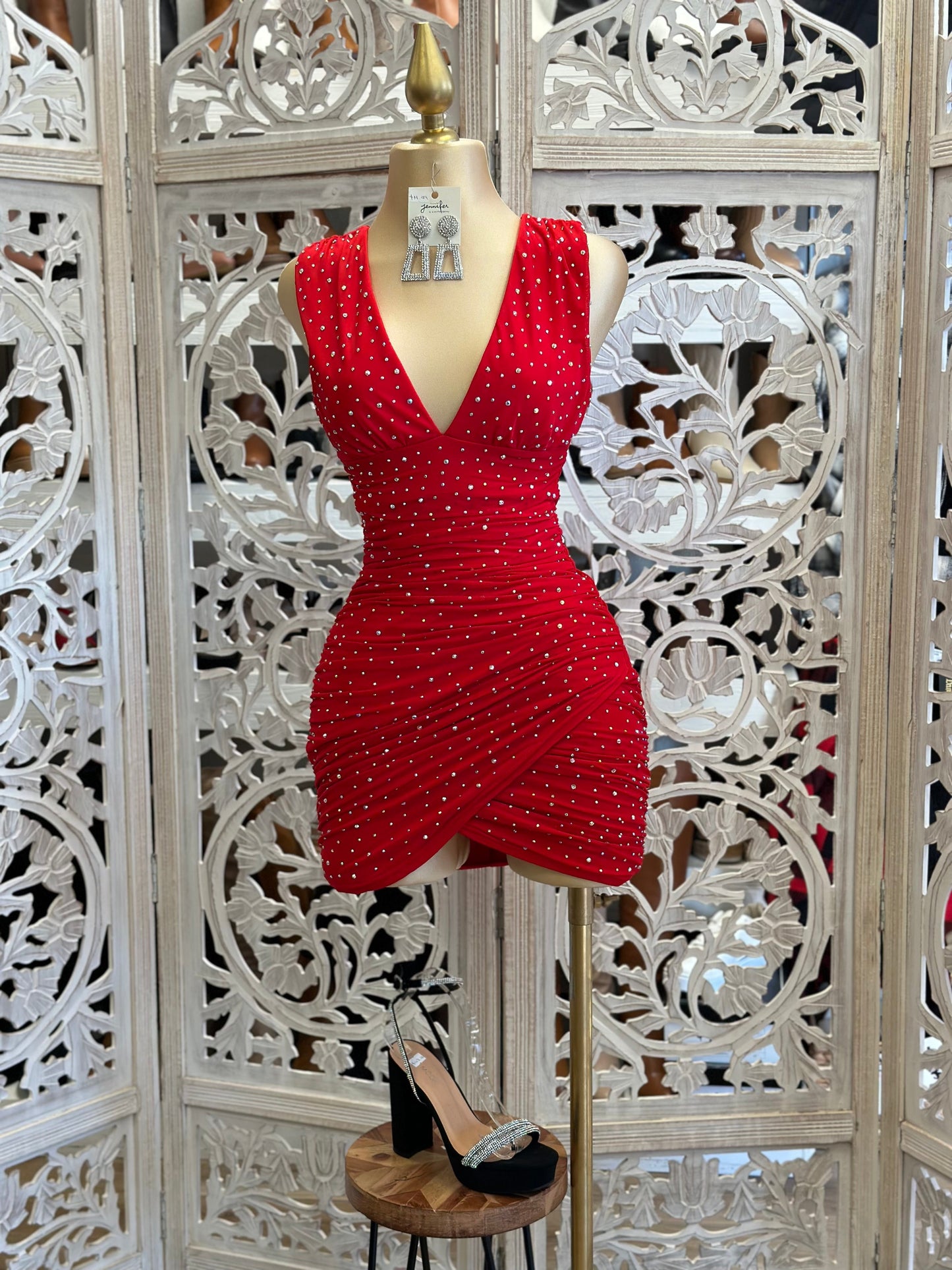 Red Rhinestone Mini Dress