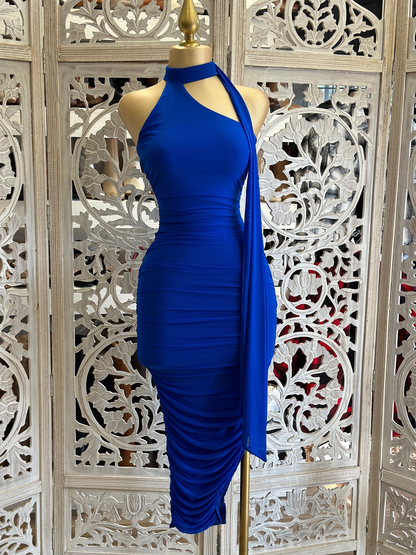 Royal Blue Midi Scarfed Dress